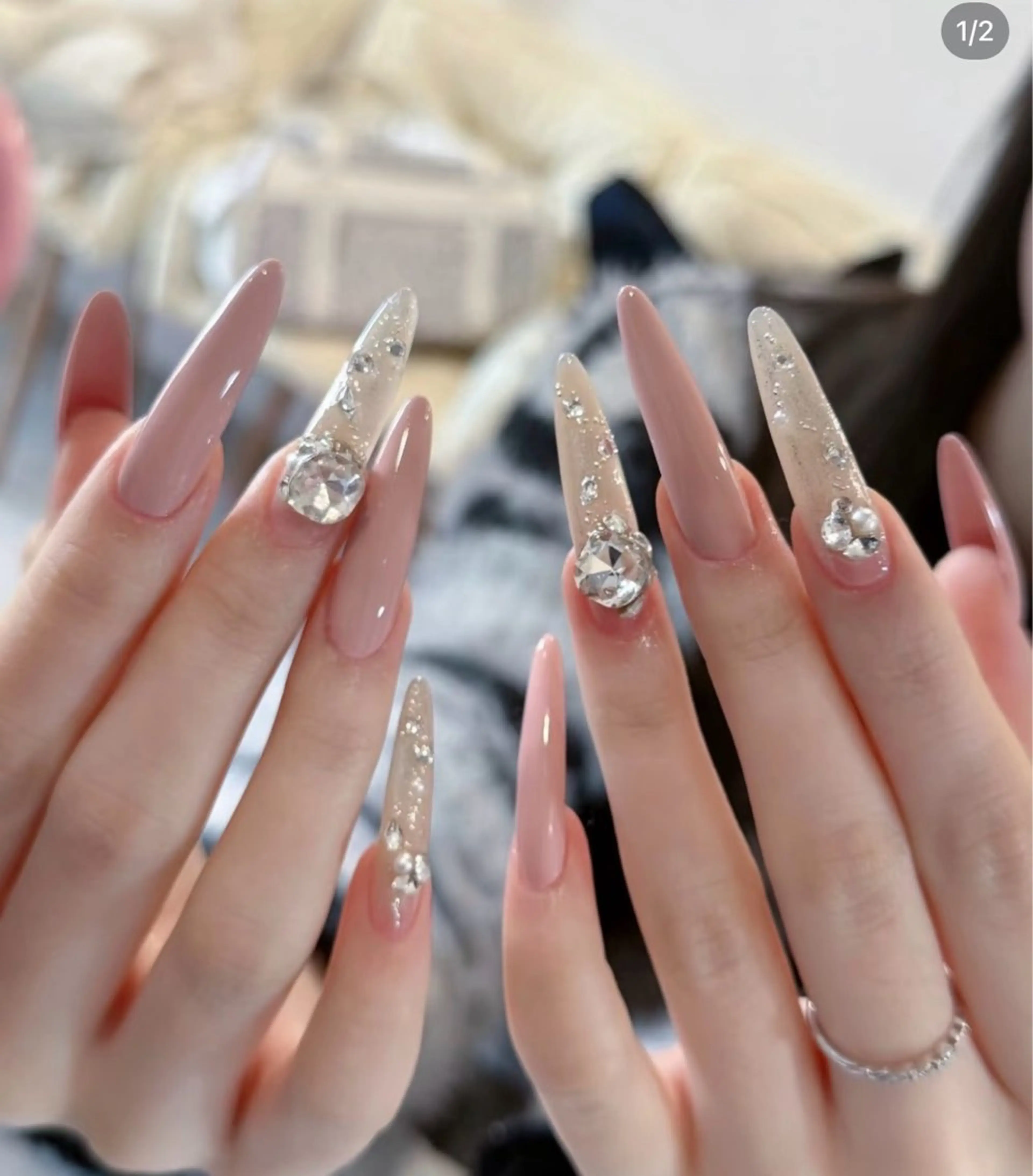 ネイル フレンチネイル キラキラネイル 韓国ネイル シンプルネイル ワンホンネイル ハンドネイル MEI Nailのネイルデザイン