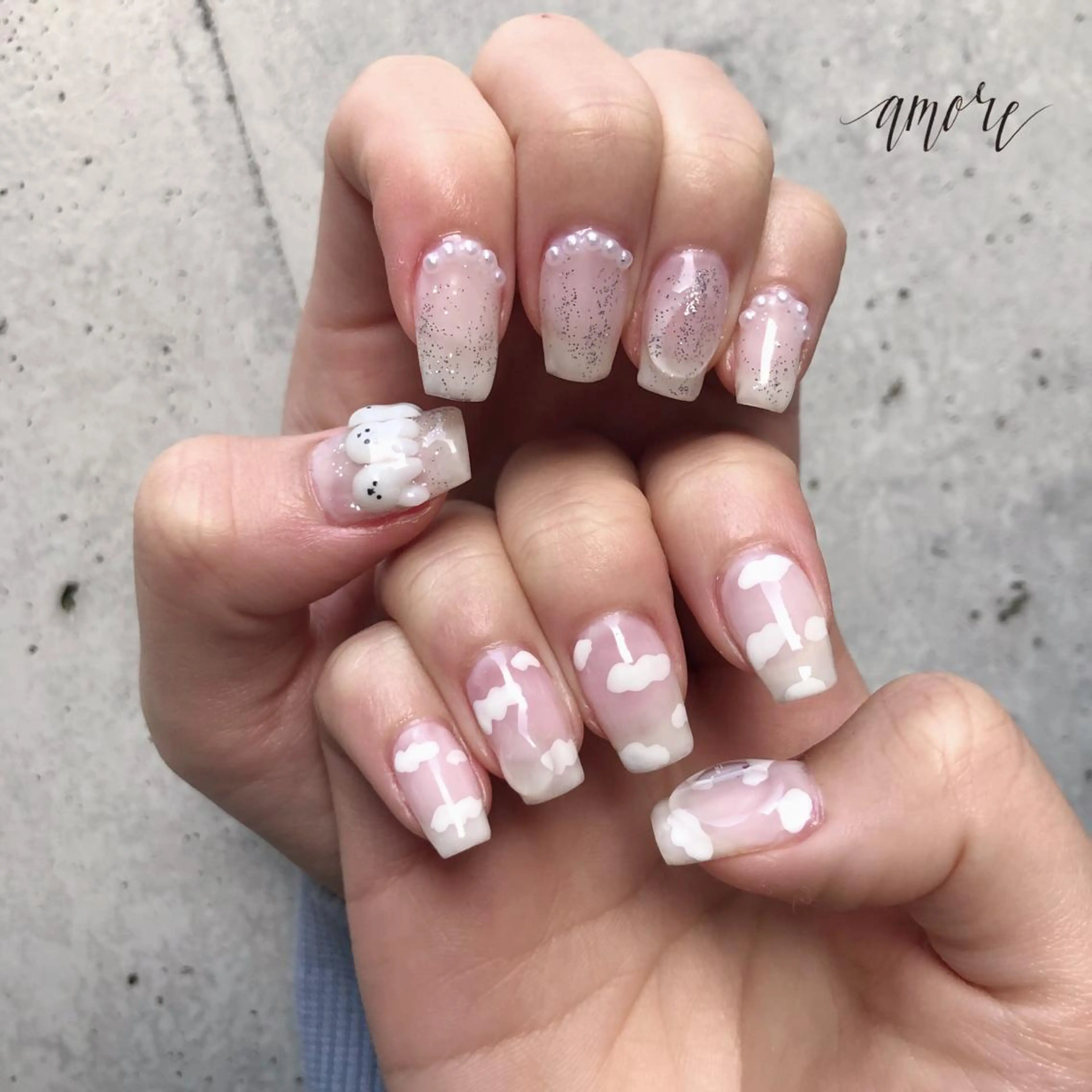 ネイル クリアネイル ジェルネイル ラメ(グリッター) ニュアンスネイル 春ネイル You kyehwaのネイルデザイン