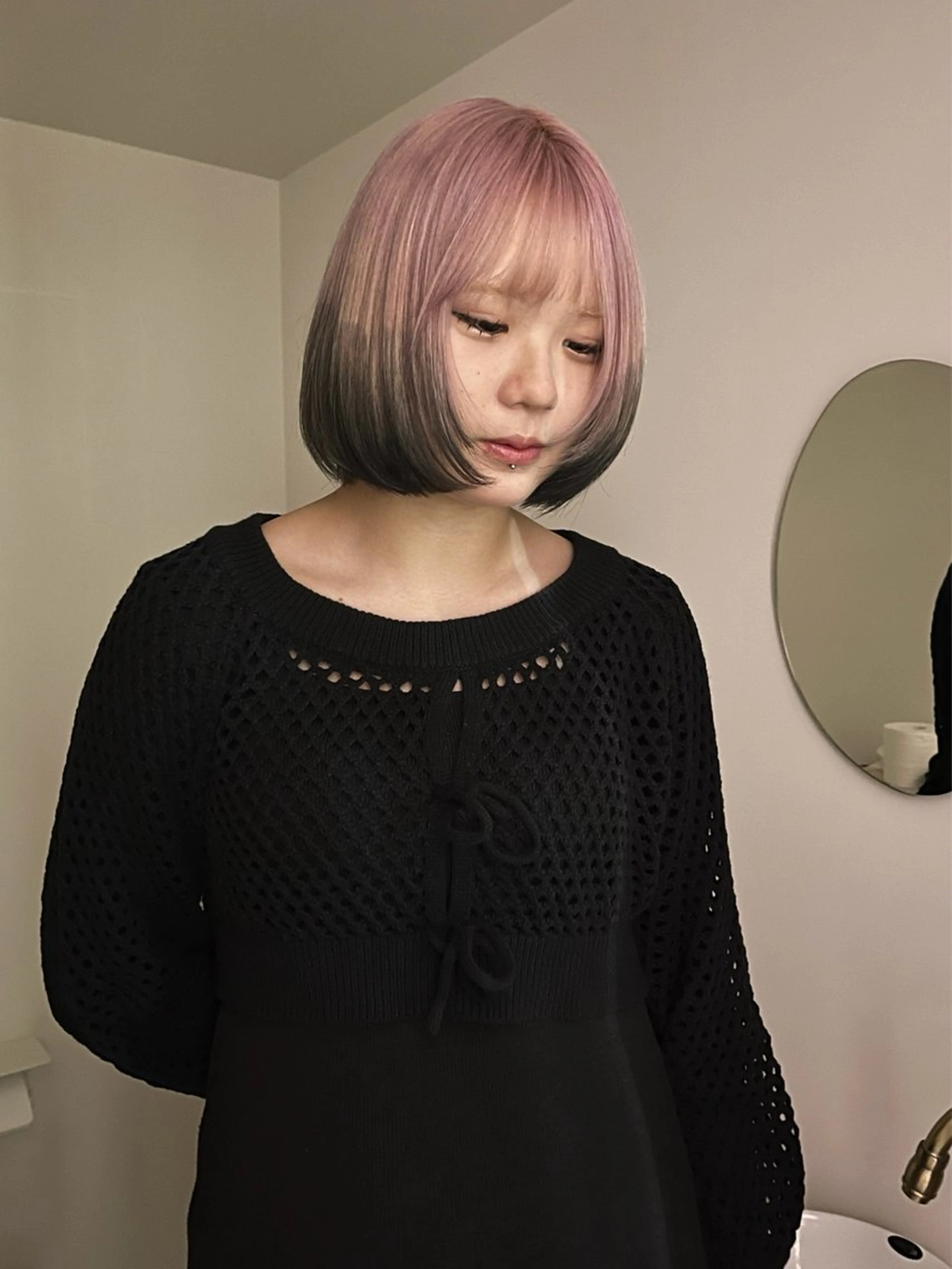 ショート カラー ベージュカラー 黒髪 デザインカラー ハイトーンカラー ピンクカラー デザインカラー /るあんのヘアスタイル