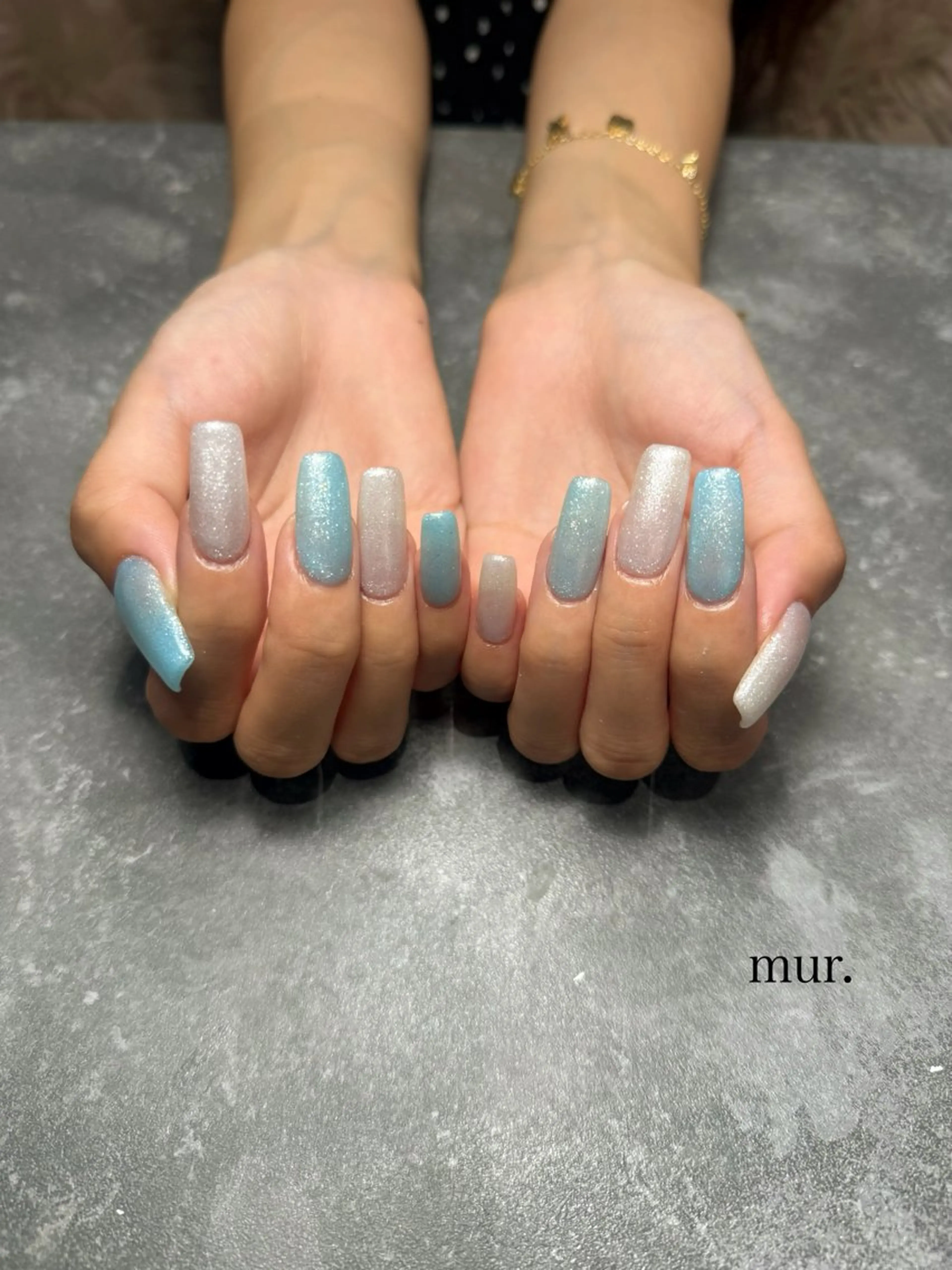 ネイル ラメ(グリッター) 水色 ワンカラーネイル 夏ネイル ハンドネイル nail salon　mur.所属・mur. harukaのネイルデザイン