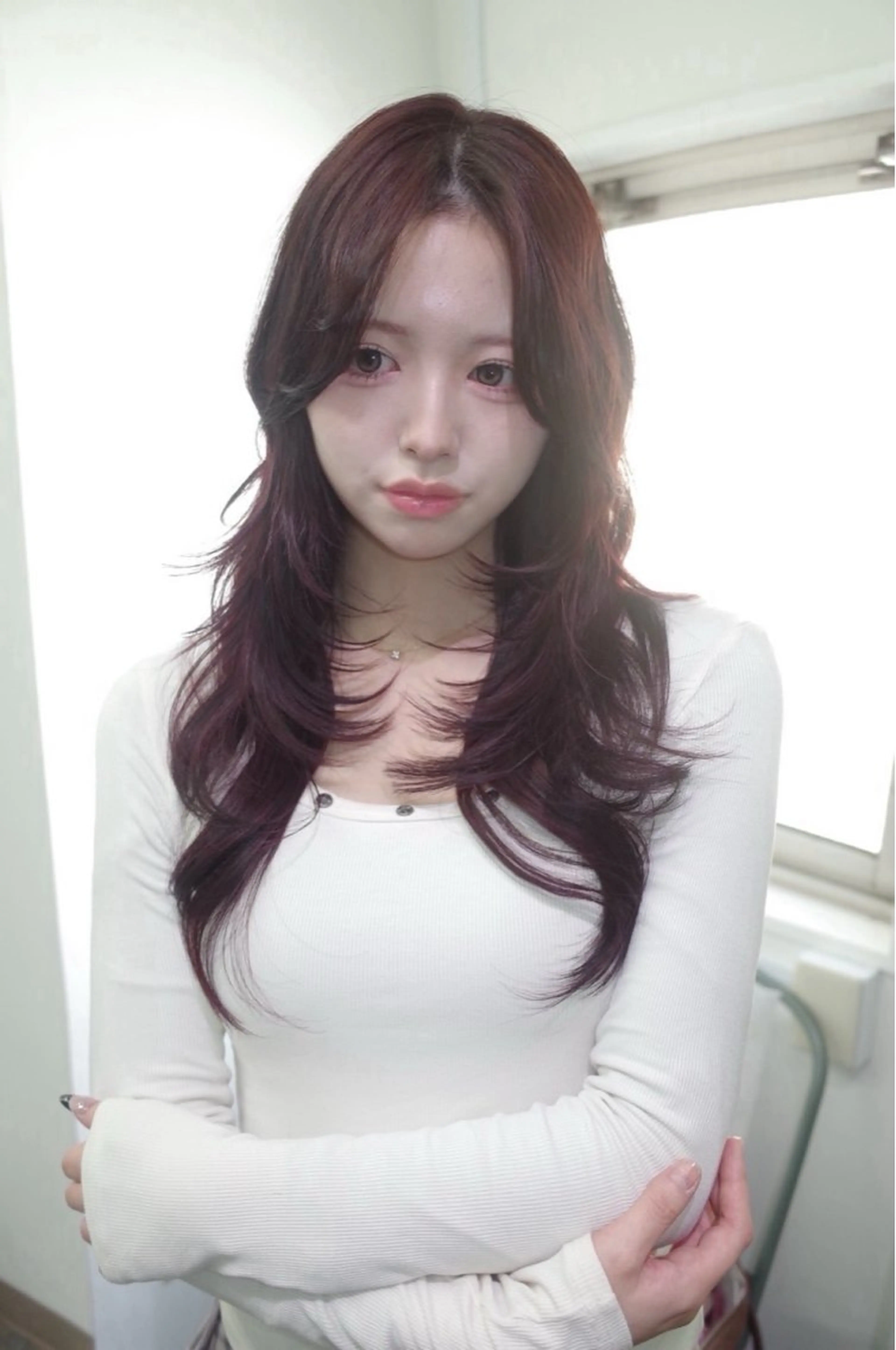 ロング カラー レッドカラー ハッシュカット ヘアカラー トリートメント Momoka🪷 /ハイトーンのヘアスタイル