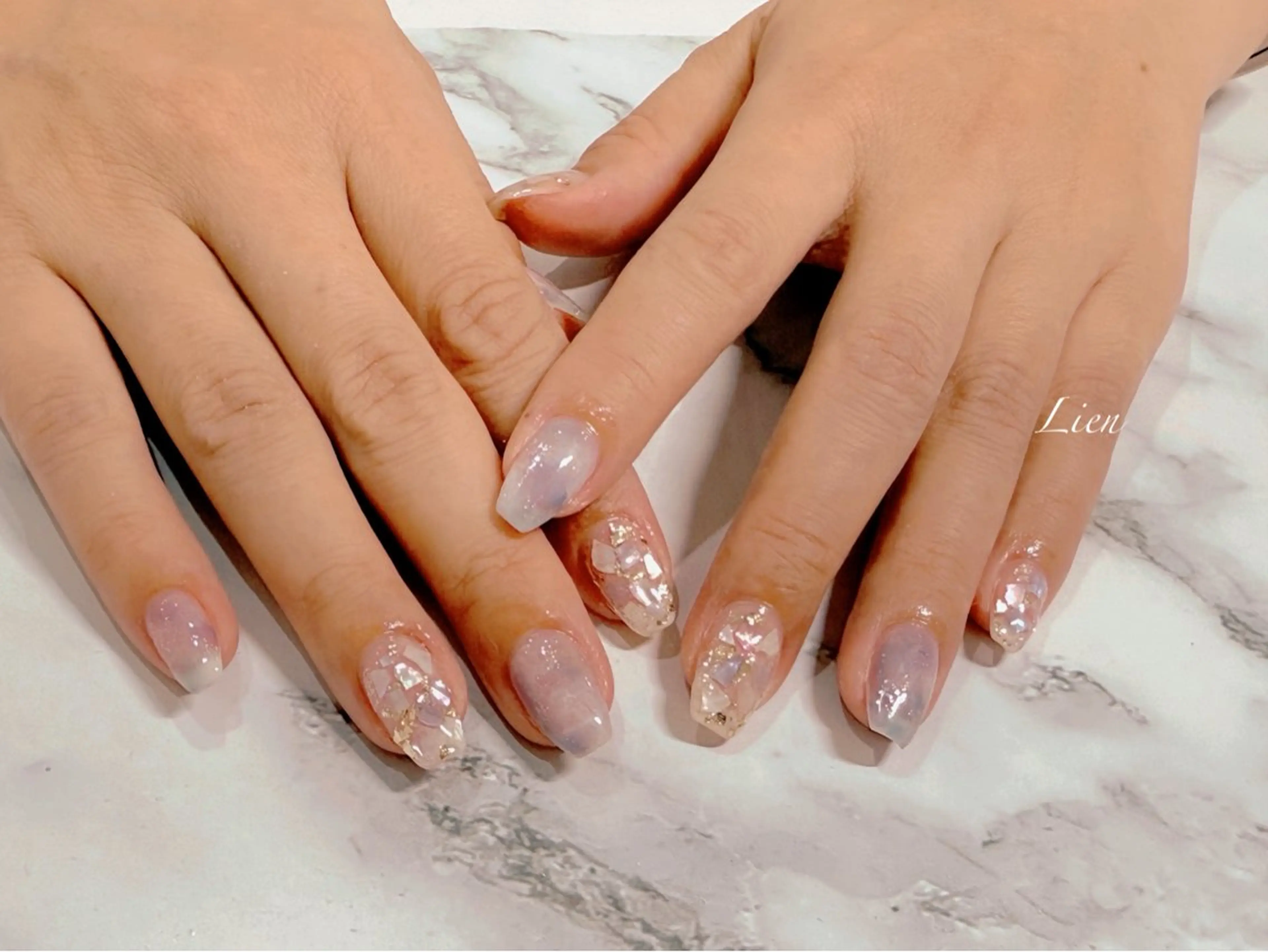 ネイル 長さ出し フットネイル フレンチネイル ジェルネイル ガラスフレンチ ハンドネイル Lien（リアン） 銀座駅6分のネイルデザイン