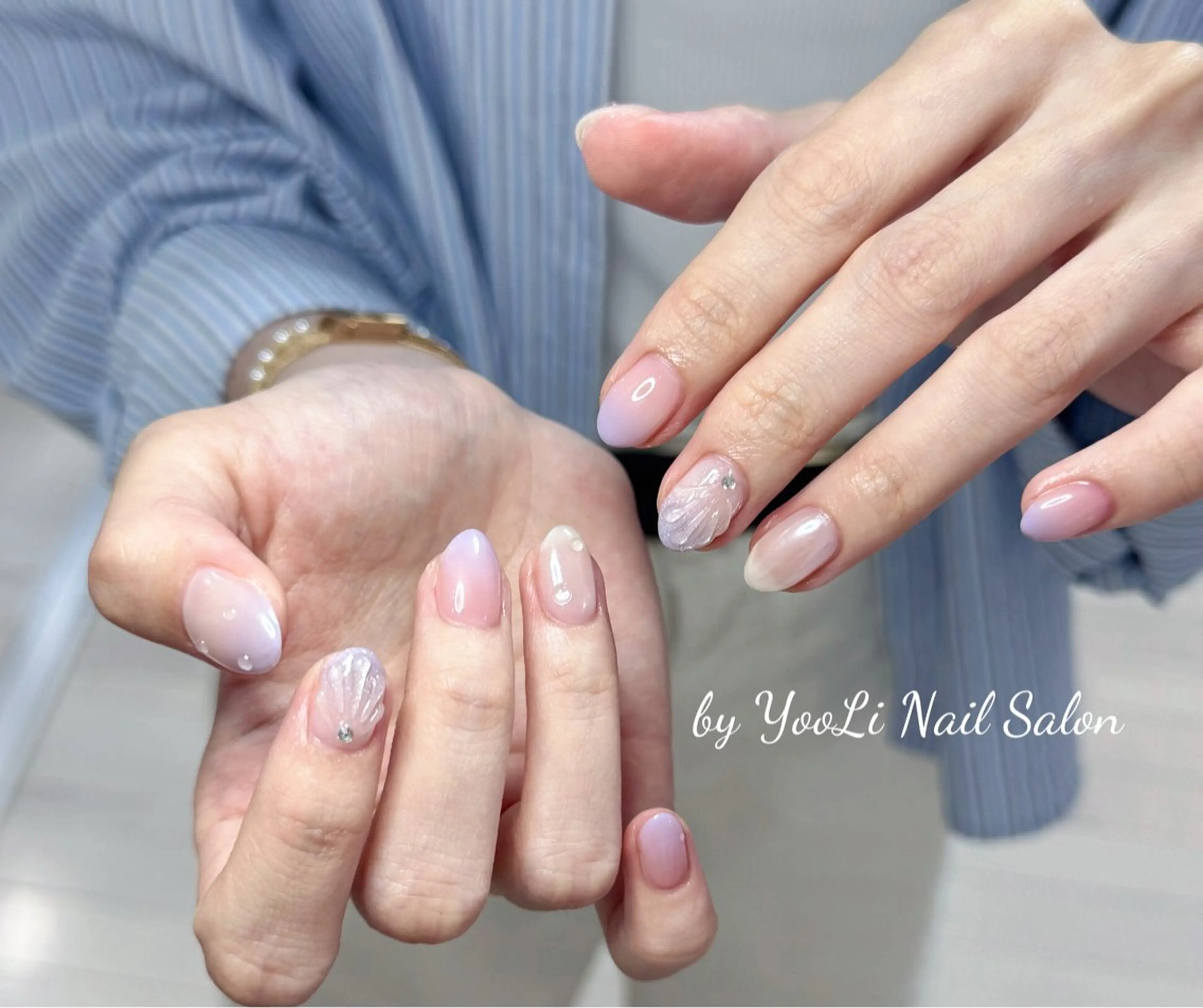 ネイル アートネイル オーロラネイル チークネイル フレンチネイル ガラスフレンチ ハンドネイル 🎀🎀YooLi Nail Salonのネイルデザイン