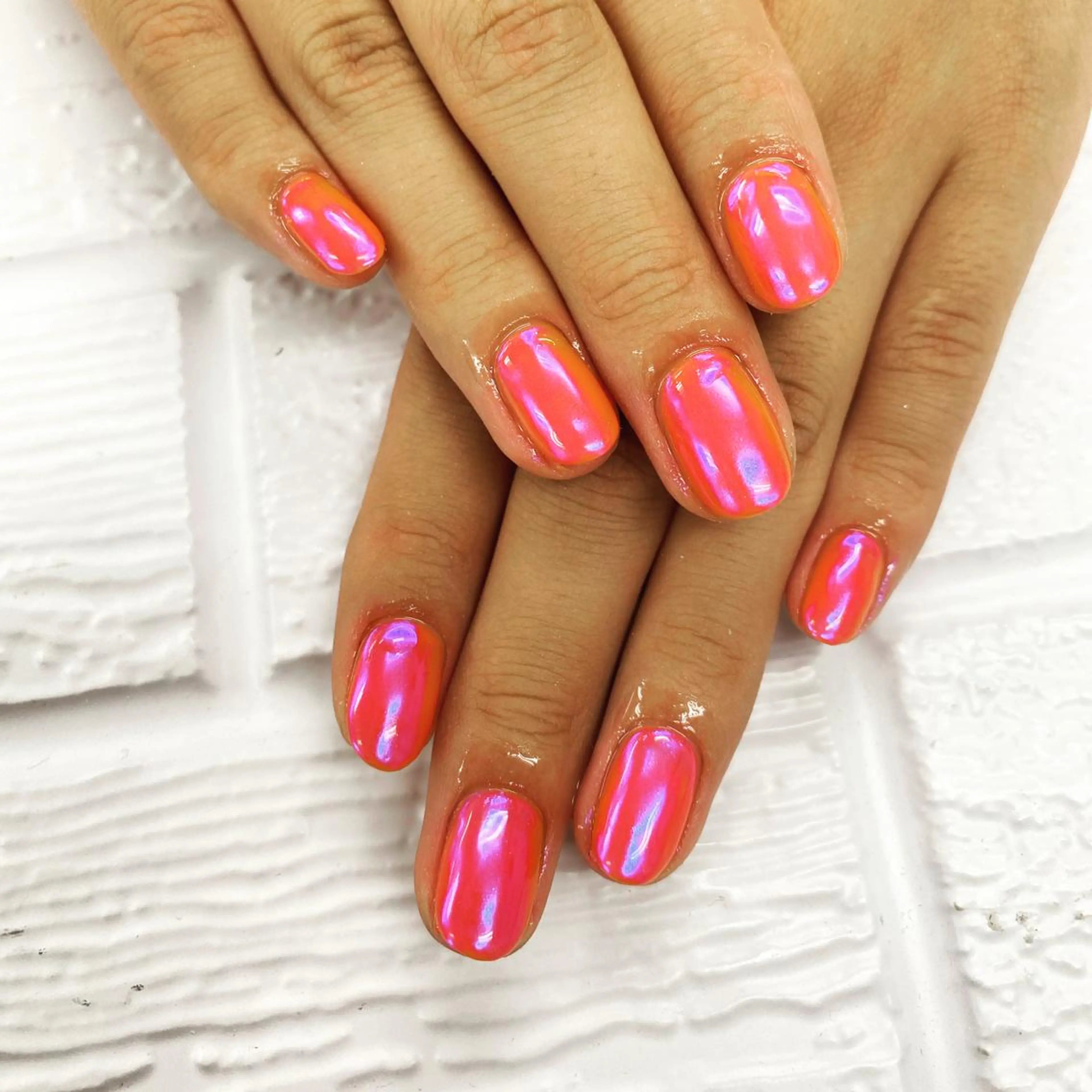 ネイル ブルー ミラーネイル オレンジ N._._. clawのネイルデザイン