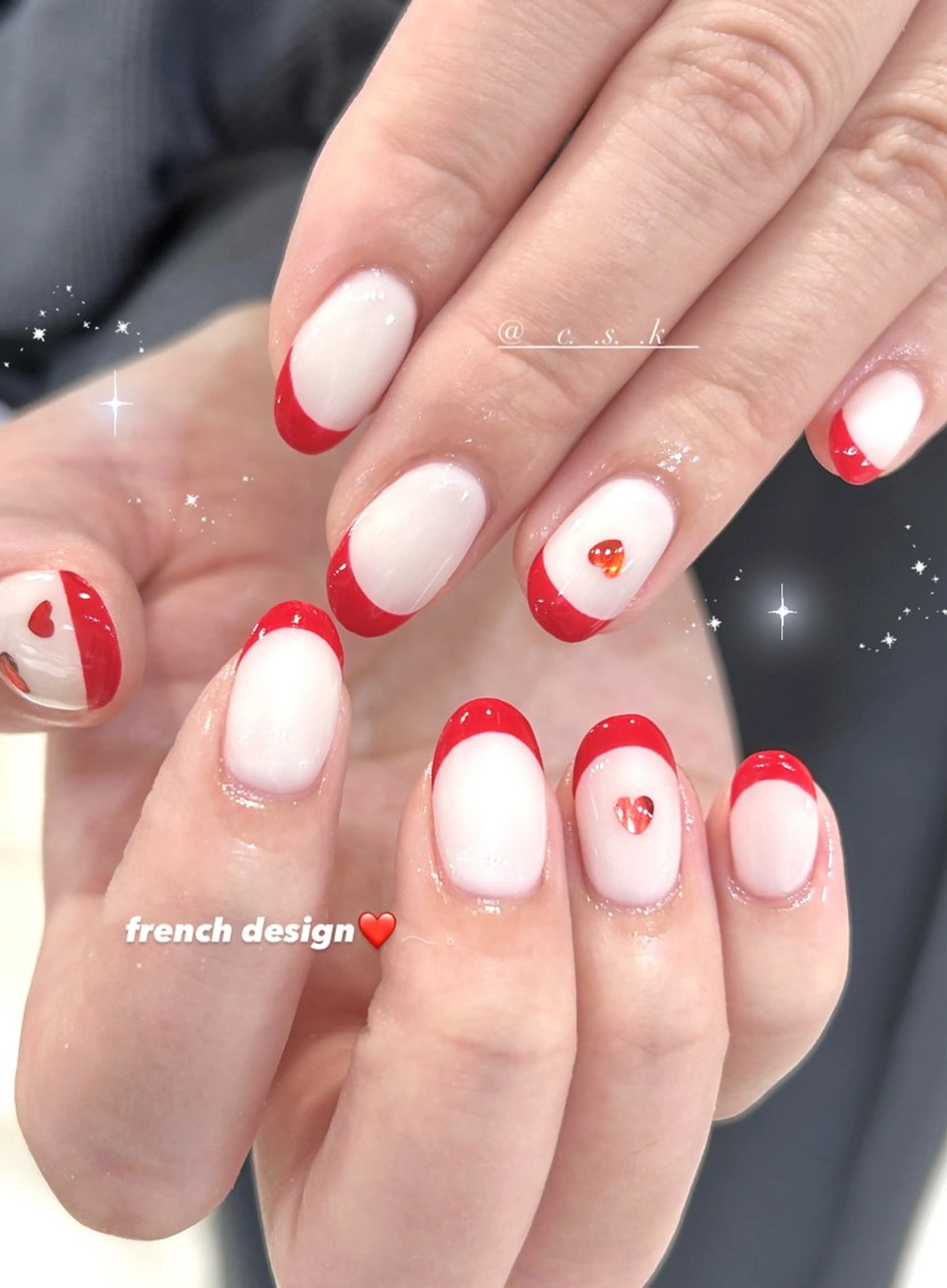ネイル ハート ハンドネイル 🎀チーク/ちゅるん 🫧chisa🎀のネイルデザイン