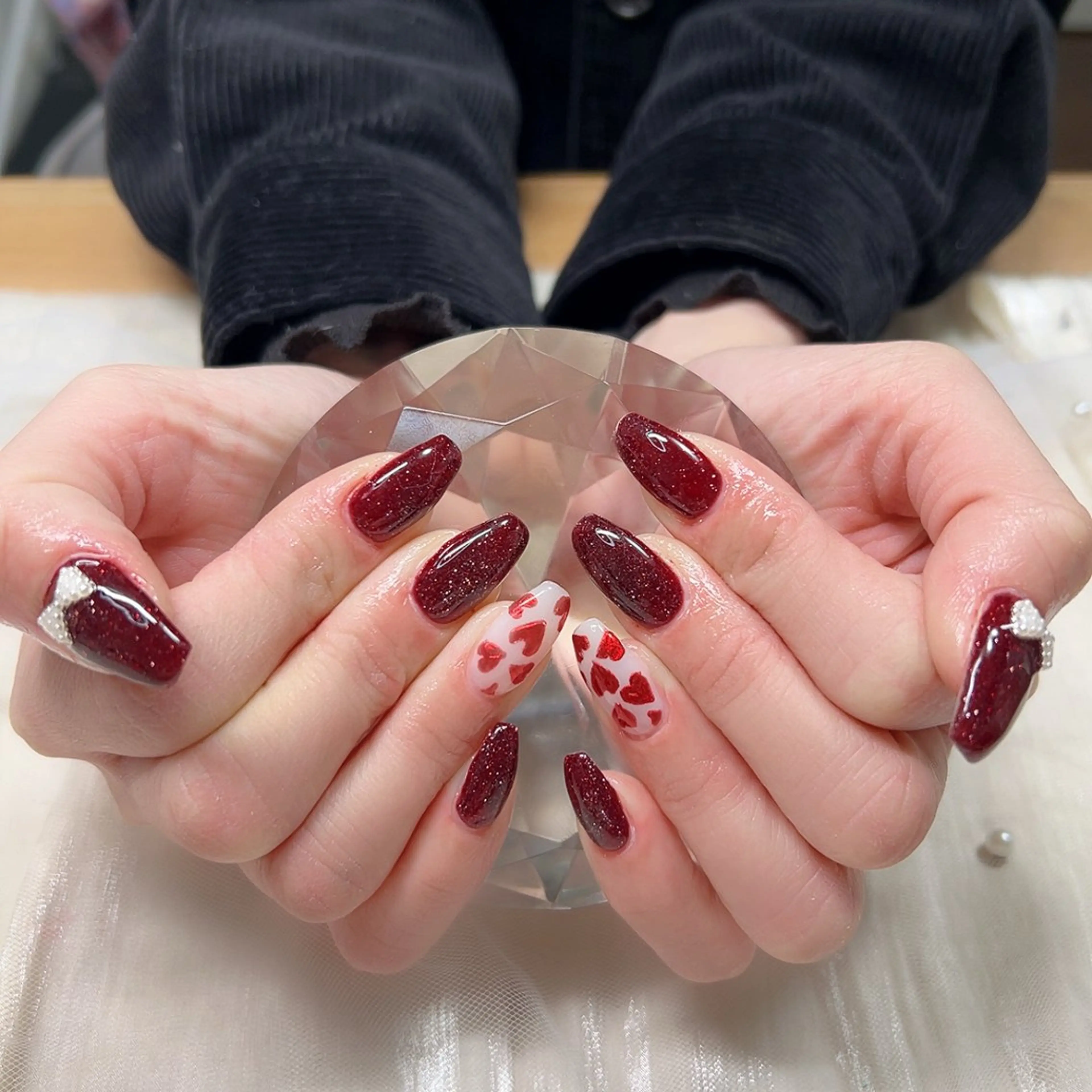 ネイル ハート ラメ(グリッター) ミラーネイル ハンドネイル Cute Tips nailのネイルデザイン