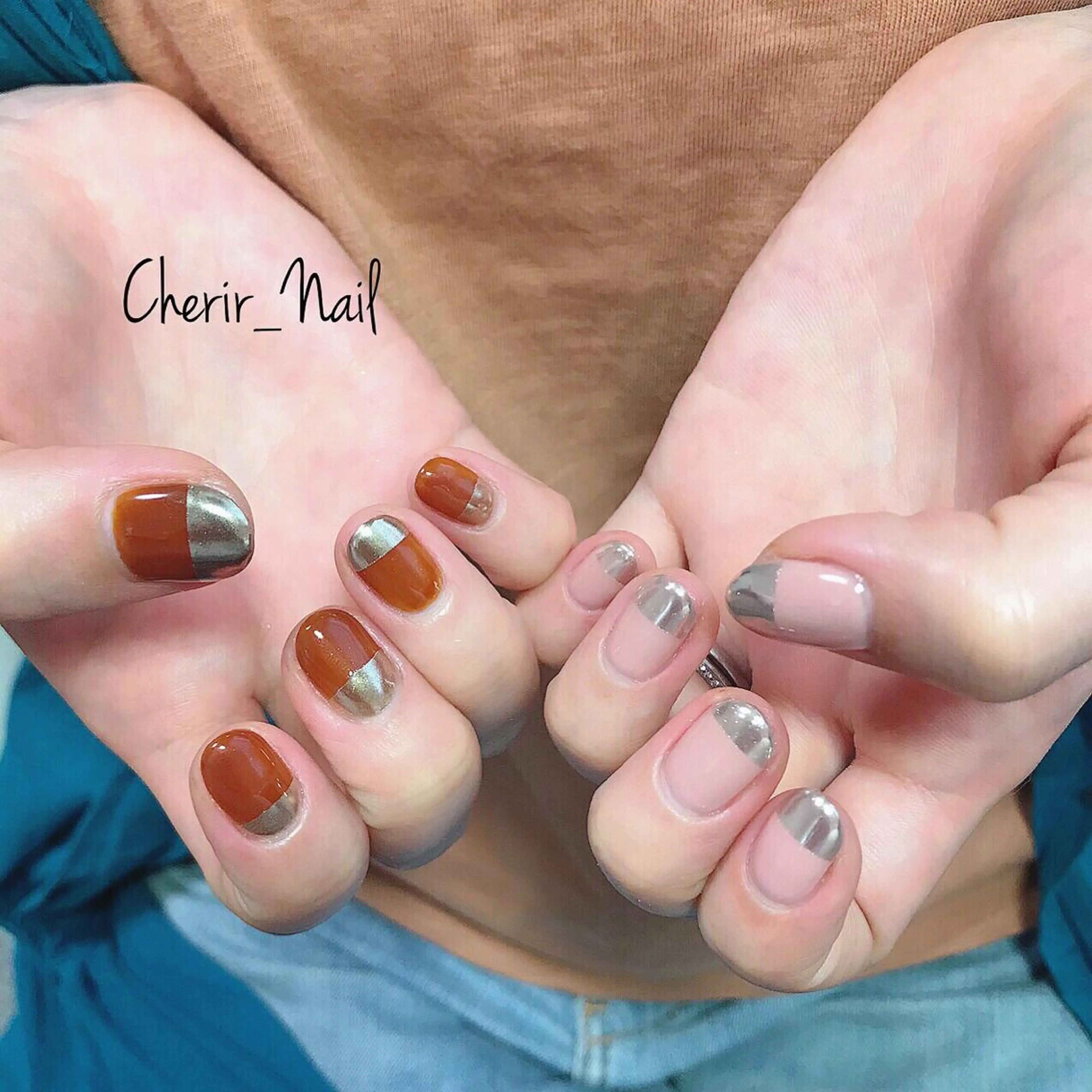 ネイル べっ甲ネイル フレンチネイル ミラーネイル ワンカラーネイル Cherirnail kaoriのネイルデザイン