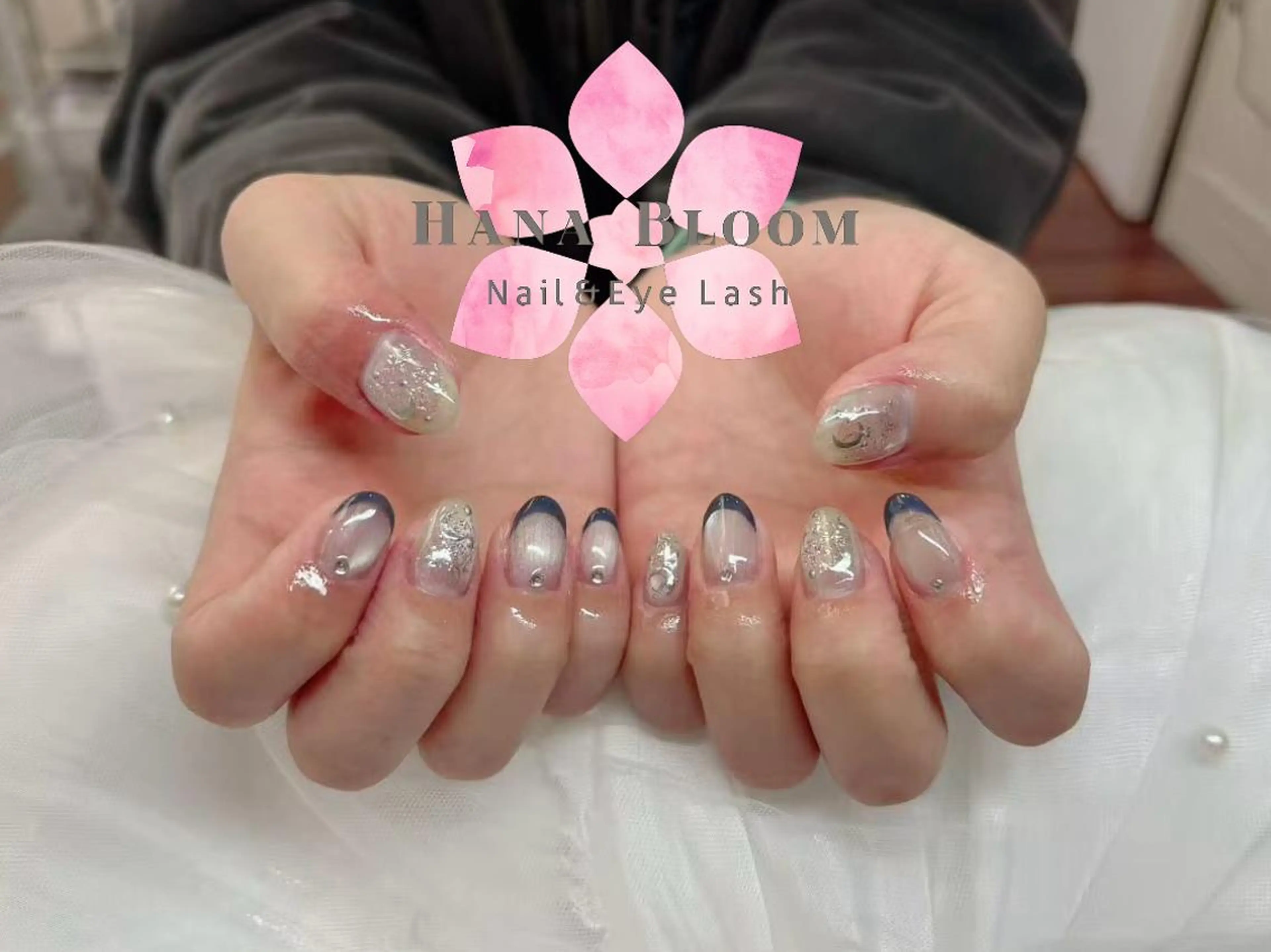 ネイル 長さ出し フレンチネイル ジェルネイル ガラスフレンチ 韓国ネイル Hana Bloom Nail💛Rinaのネイルデザイン