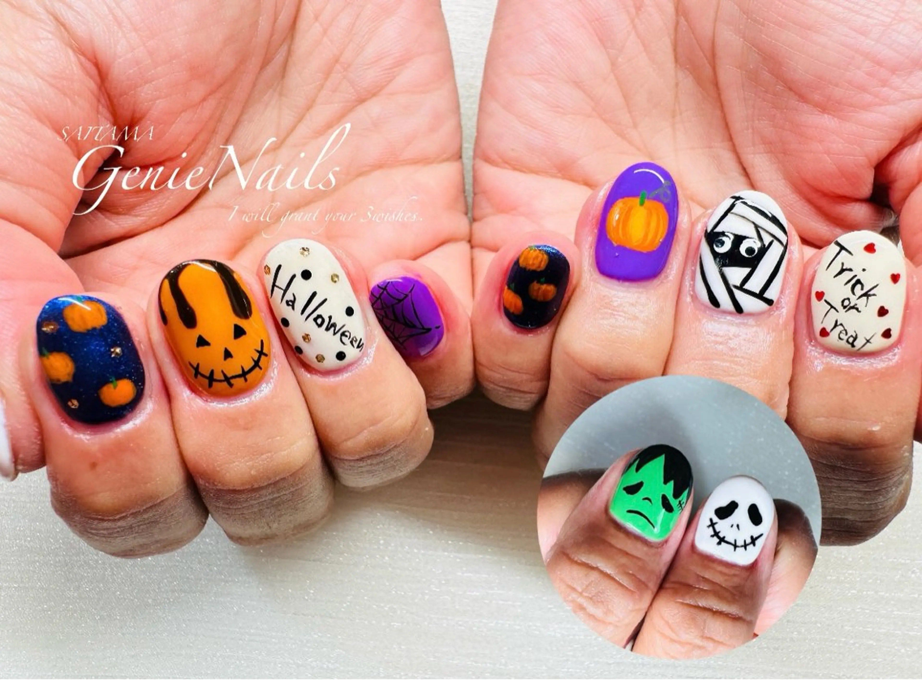 メンズ ネイル アートネイル 長さ出し 氷ネイル・うるうるネイル ロングネイル 持ち込み Genie Nailsのネイルデザイン