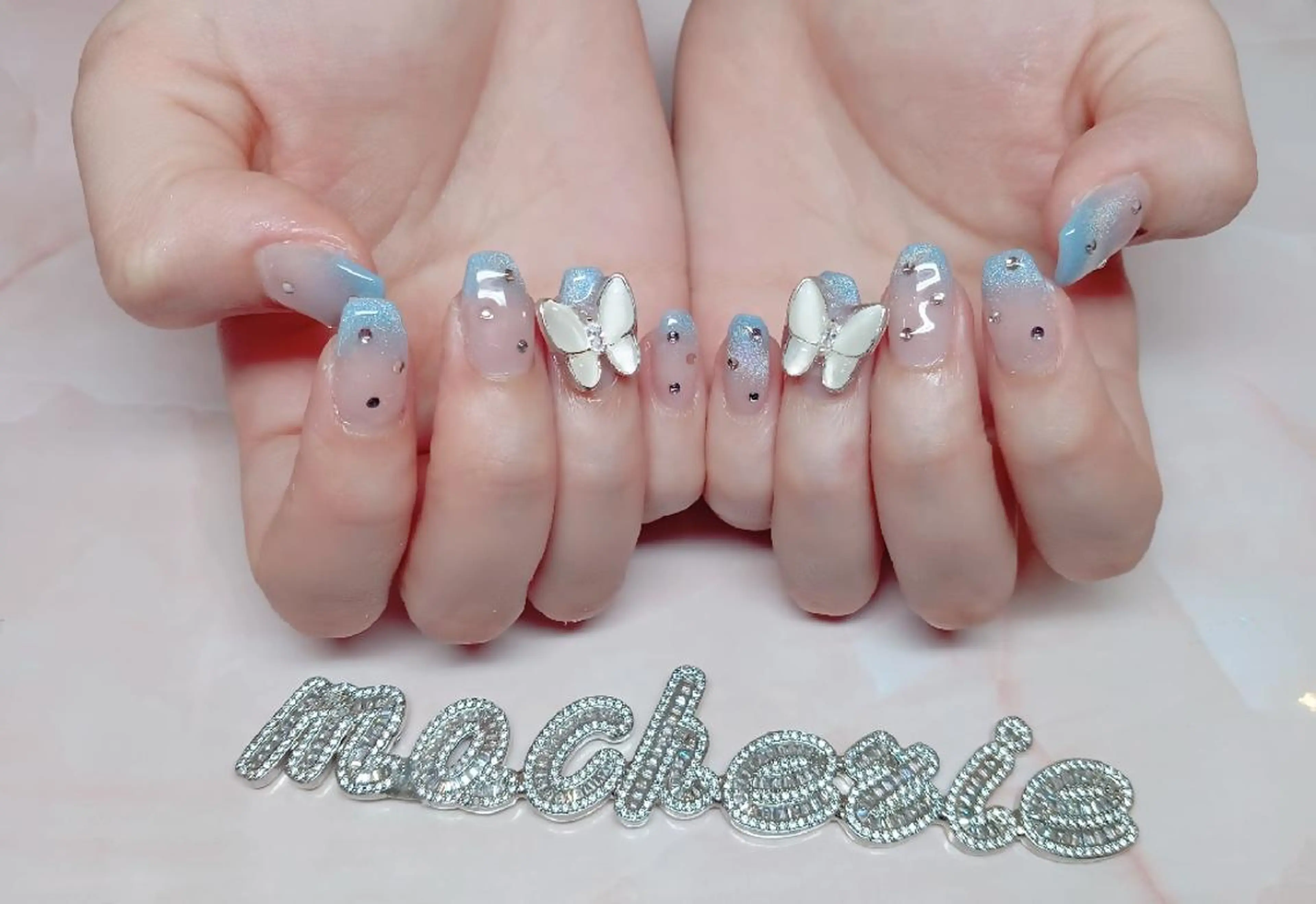 ネイル ブルー ハンドネイル Nail Salon macherieのネイルデザイン