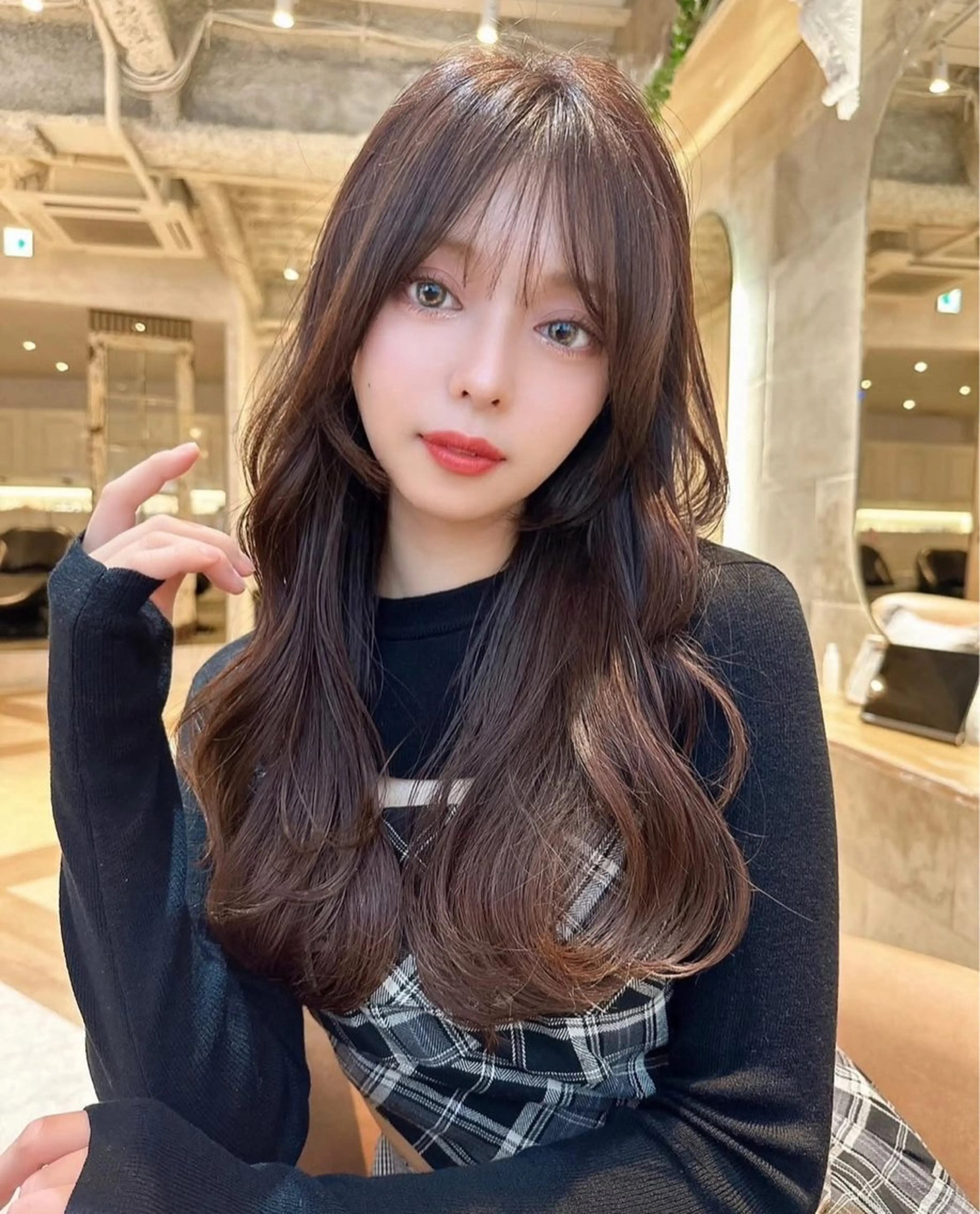 セミロング カラー カット ヘアカラー トリートメント 興津/韓国レイヤー ダブルカラー美髪縮毛のヘアスタイル