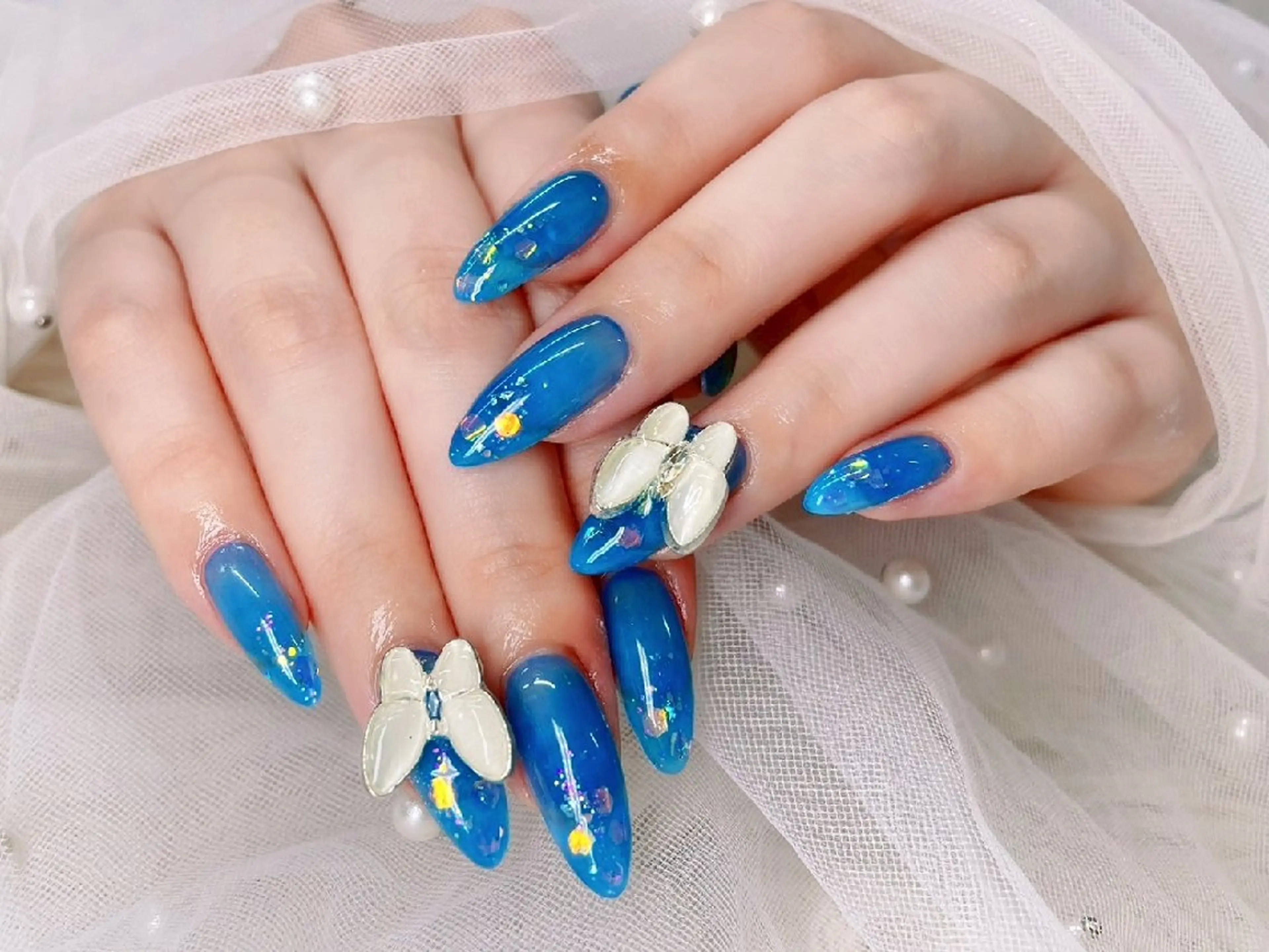 ネイル フラッシュネイル フレンチネイル キラキラネイル ラメ(グリッター) マグネットネイル Chouette Nailのネイルデザイン