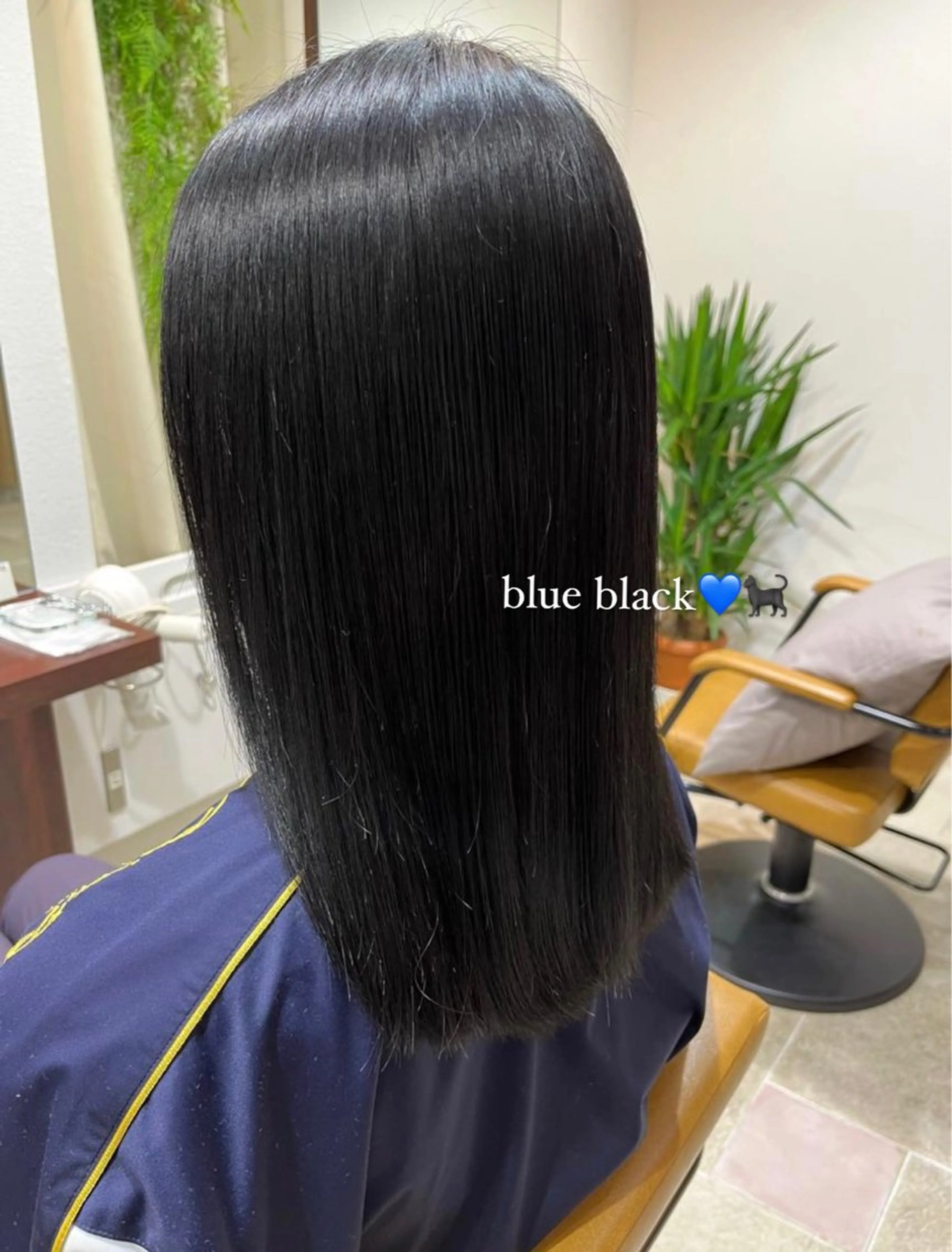 ミディアム カラー 黒髪 ブルーカラー ブルーブラック 透明感カラー／ 艶感カラー／RAMUのヘアスタイル