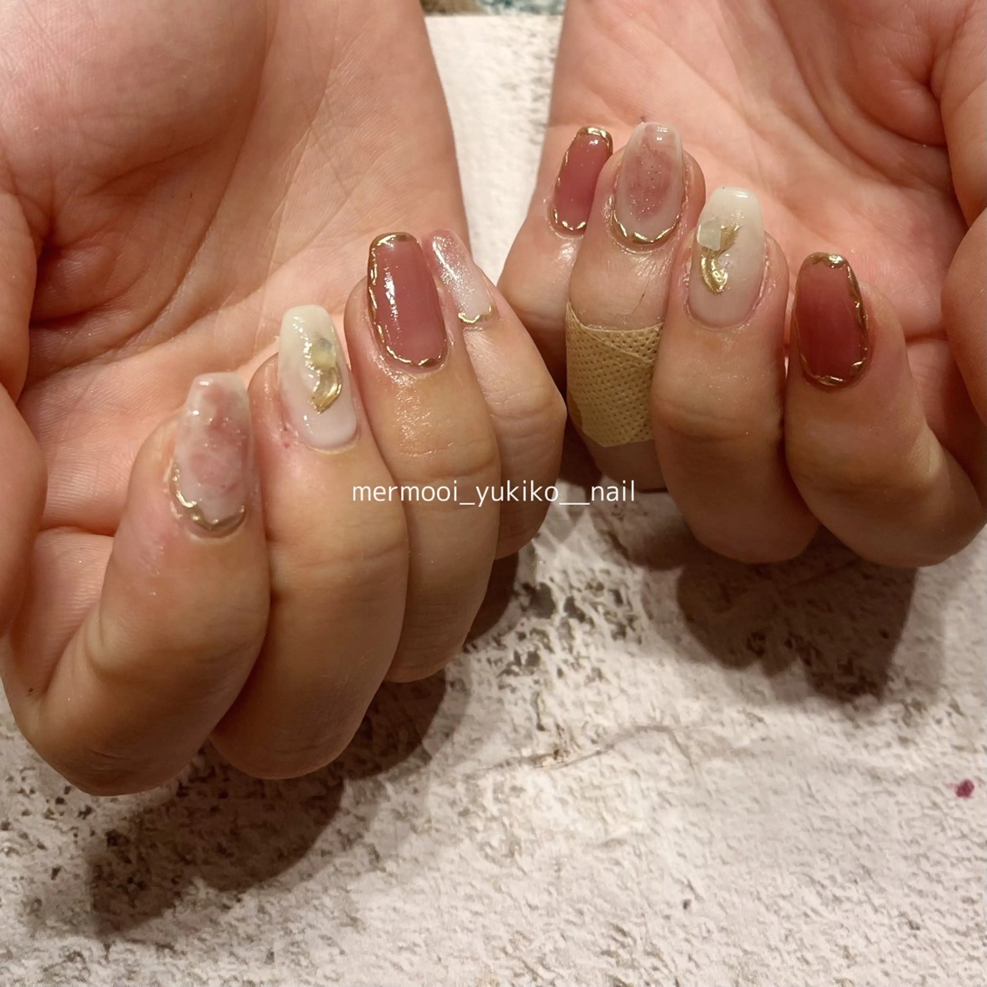 ネイル アートネイル ジェルネイル 韓国ネイル 大理石ネイル(マーブル) ミラーネイル ハンドネイル melumooi nailのネイルデザイン