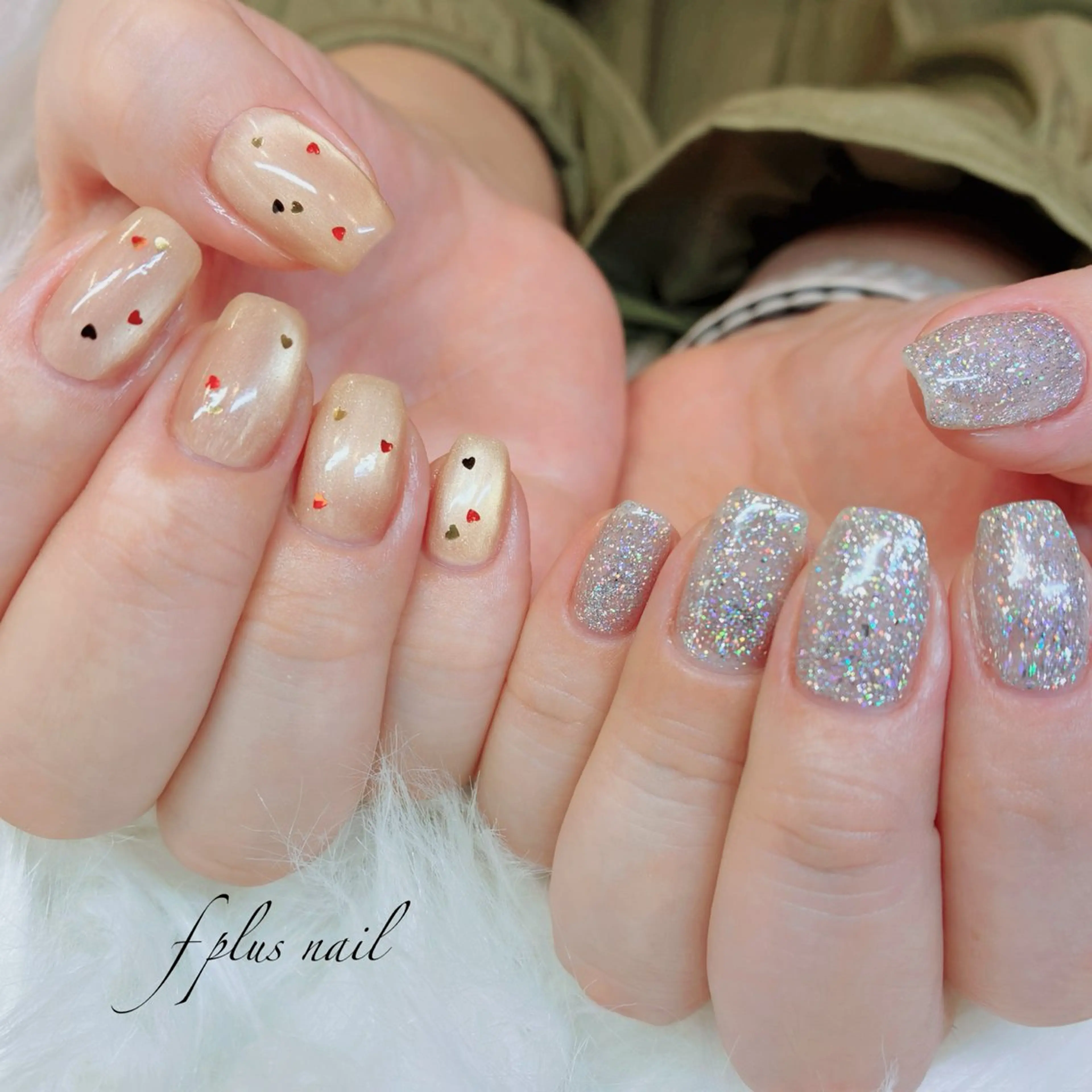 ネイル フラッシュネイル ゴールド ハート シルバー ハンドネイル kanako nail🌷のネイルデザイン