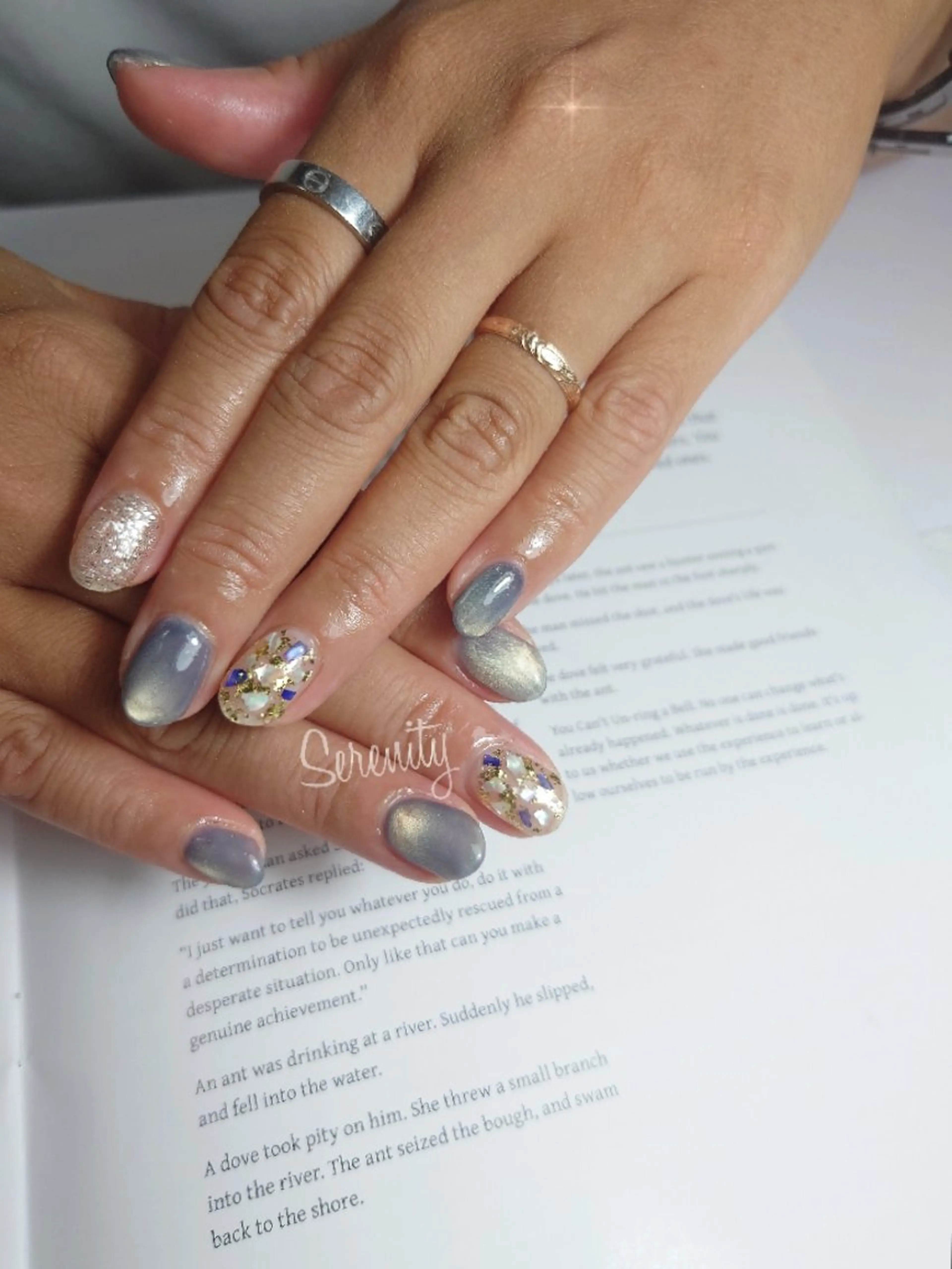 ネイル ブルー マグネットネイル 夏ネイル ハンドネイル nail  serenityのネイルデザイン