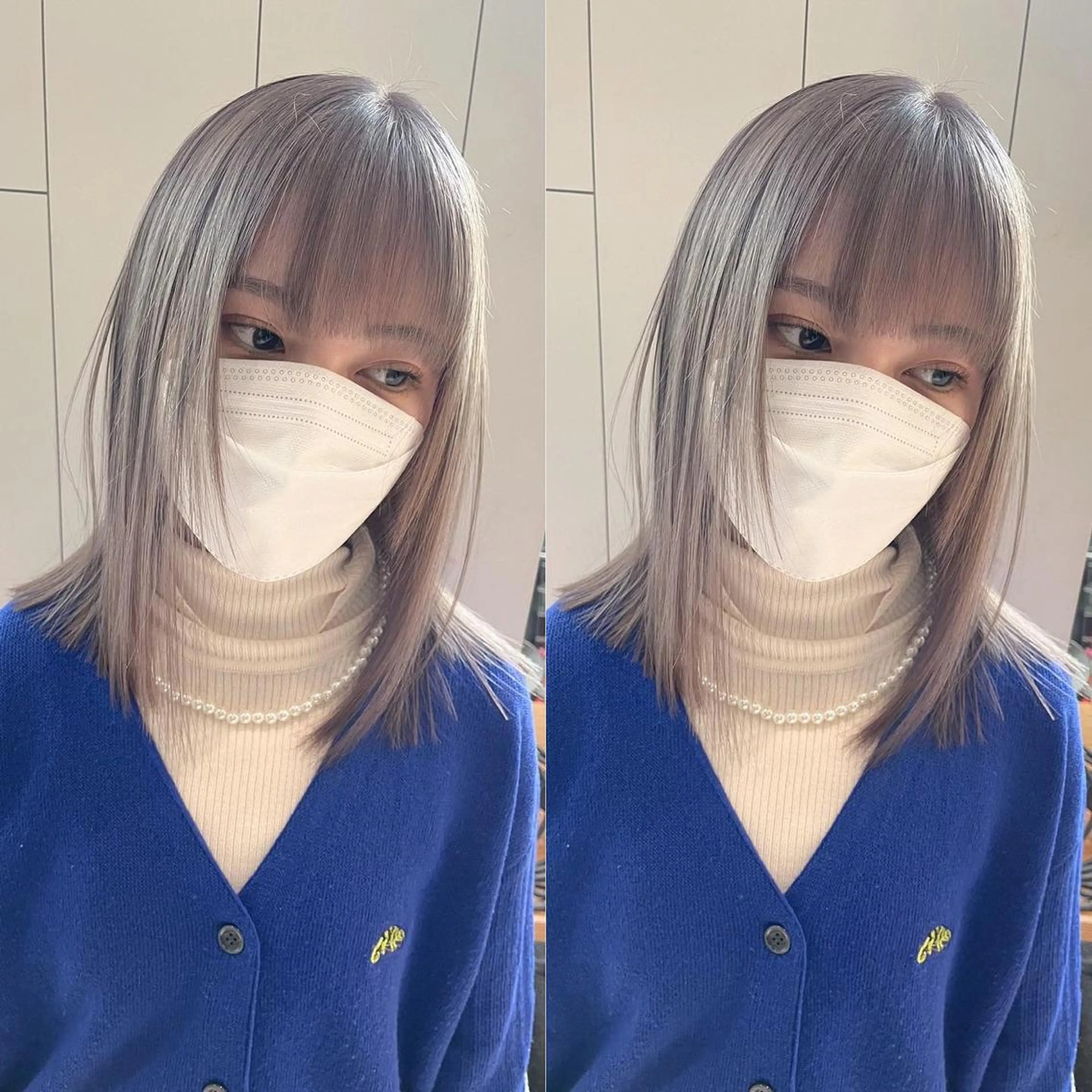 ミディアム カラー ベージュカラー ミルクティーベージュ ホワイトミルクティーベージュ カット ヘアカラー トリートメント ヘアセット 💜ハイトーン💛 マジカルかいちゃんのヘアスタイル