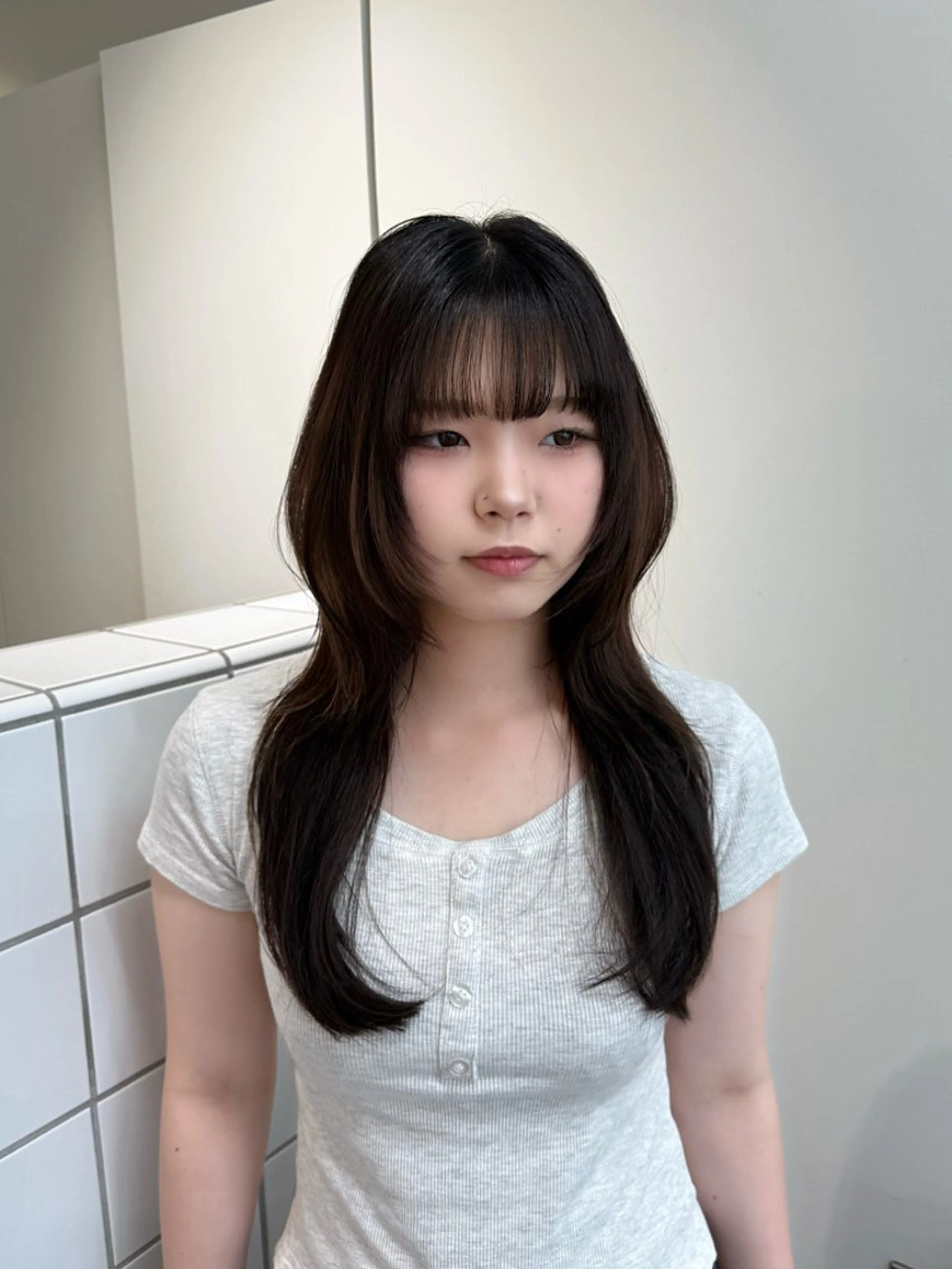 ロング ハッシュカット カット ヘアカラー トリートメント 新潟/万代/レイヤー 韓国風/明間未来のヘアスタイル