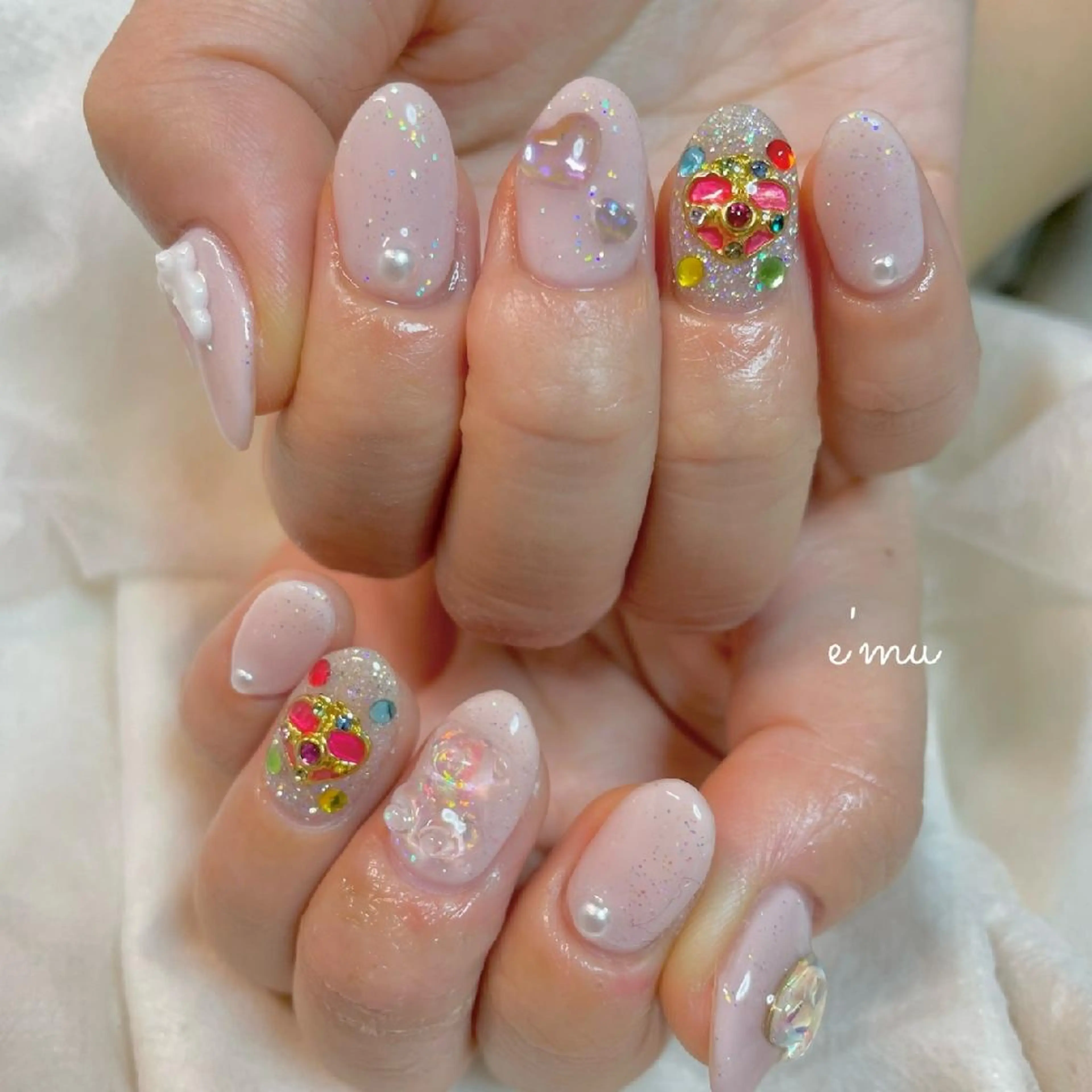 ネイル キラキラネイル ピンク nail salon e'mu💐のネイルデザイン