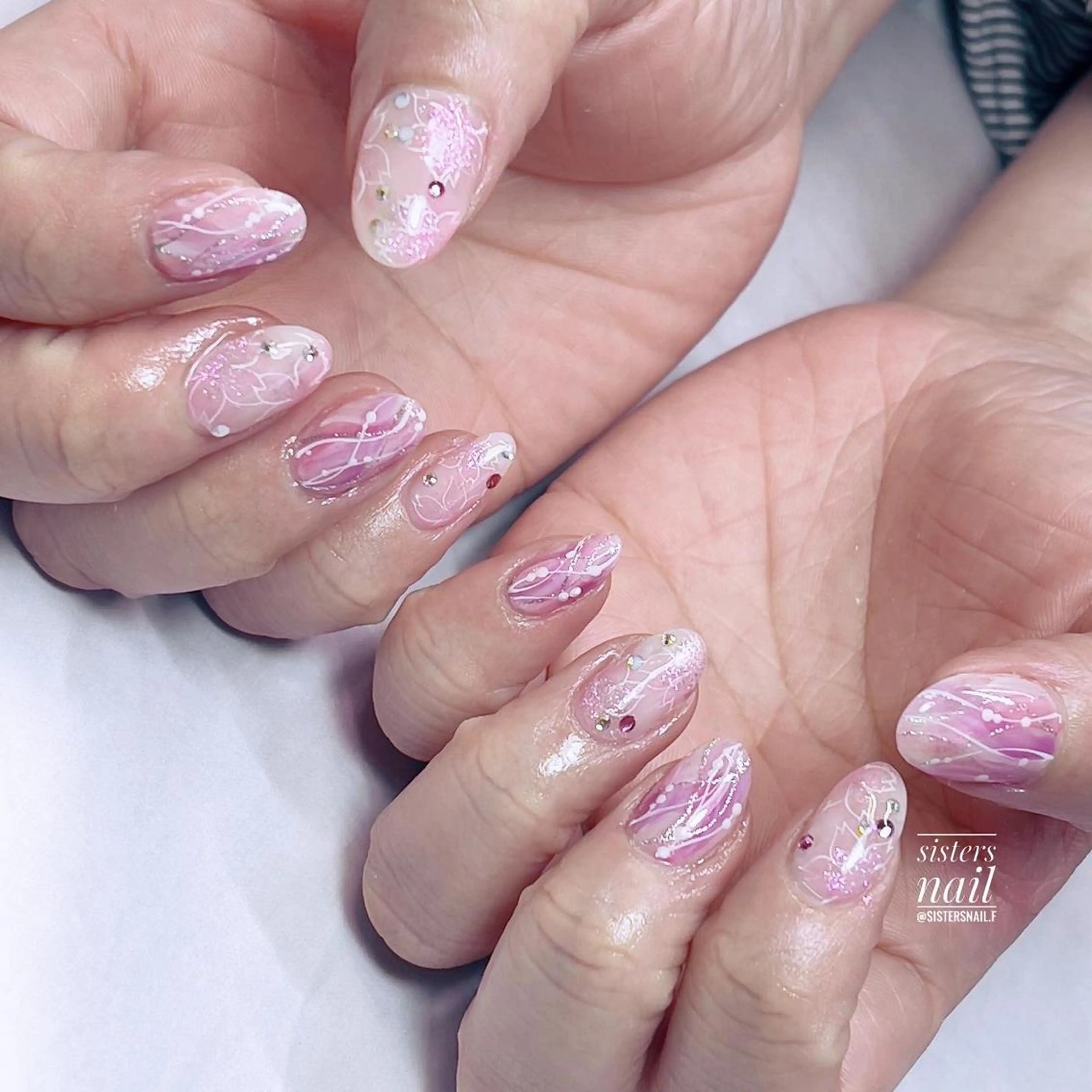 ネイル アートネイル 桜ネイル ジェルネイル ニュアンスネイル ピンク sisters nail.fのネイルデザイン