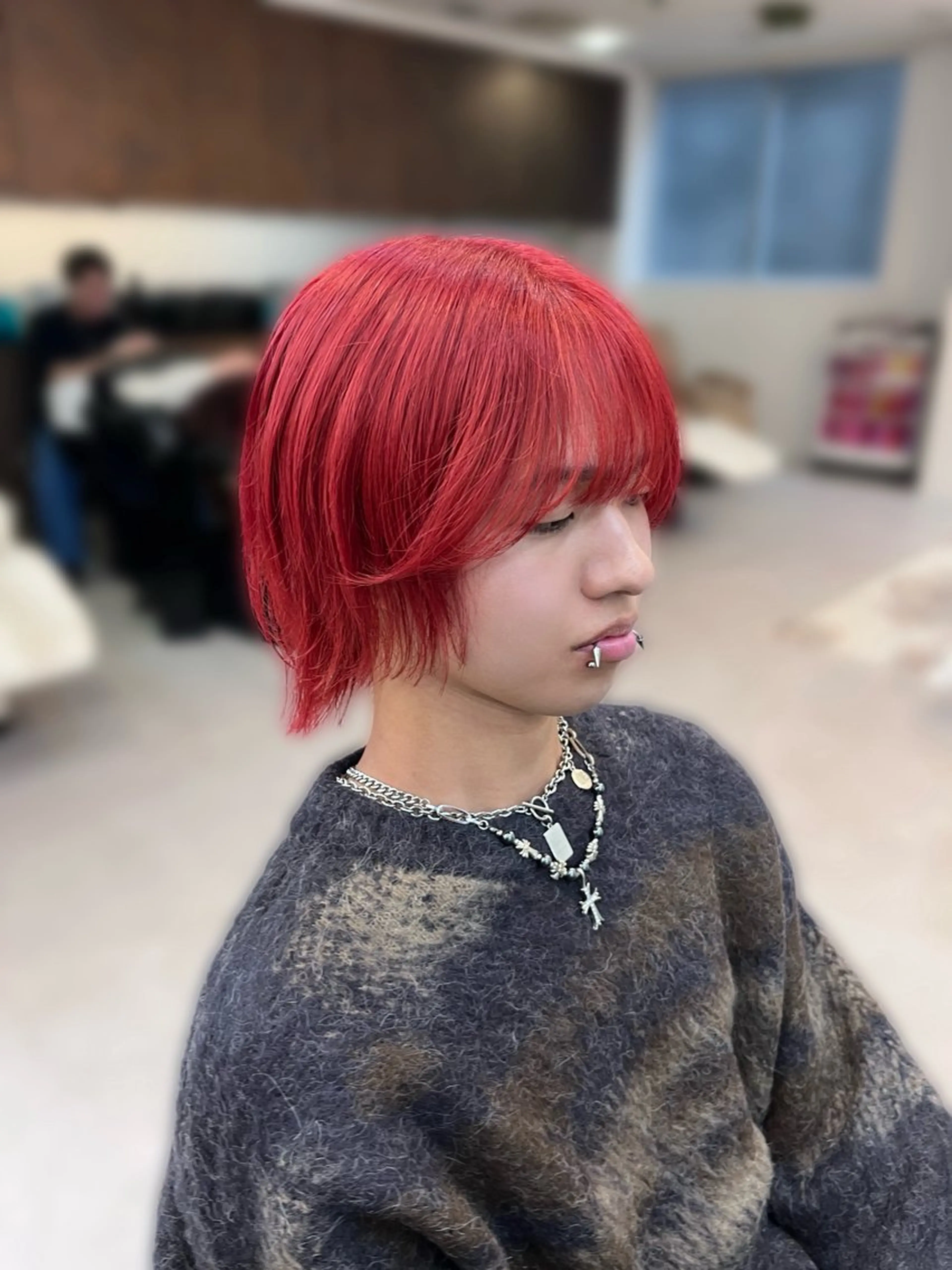 カラー メンズ メンズブリーチ メンズウルフカット ブリーチ レッドカラー ボブ 💠つたふうか/ 韓国/メンズヘア💠のヘアスタイル