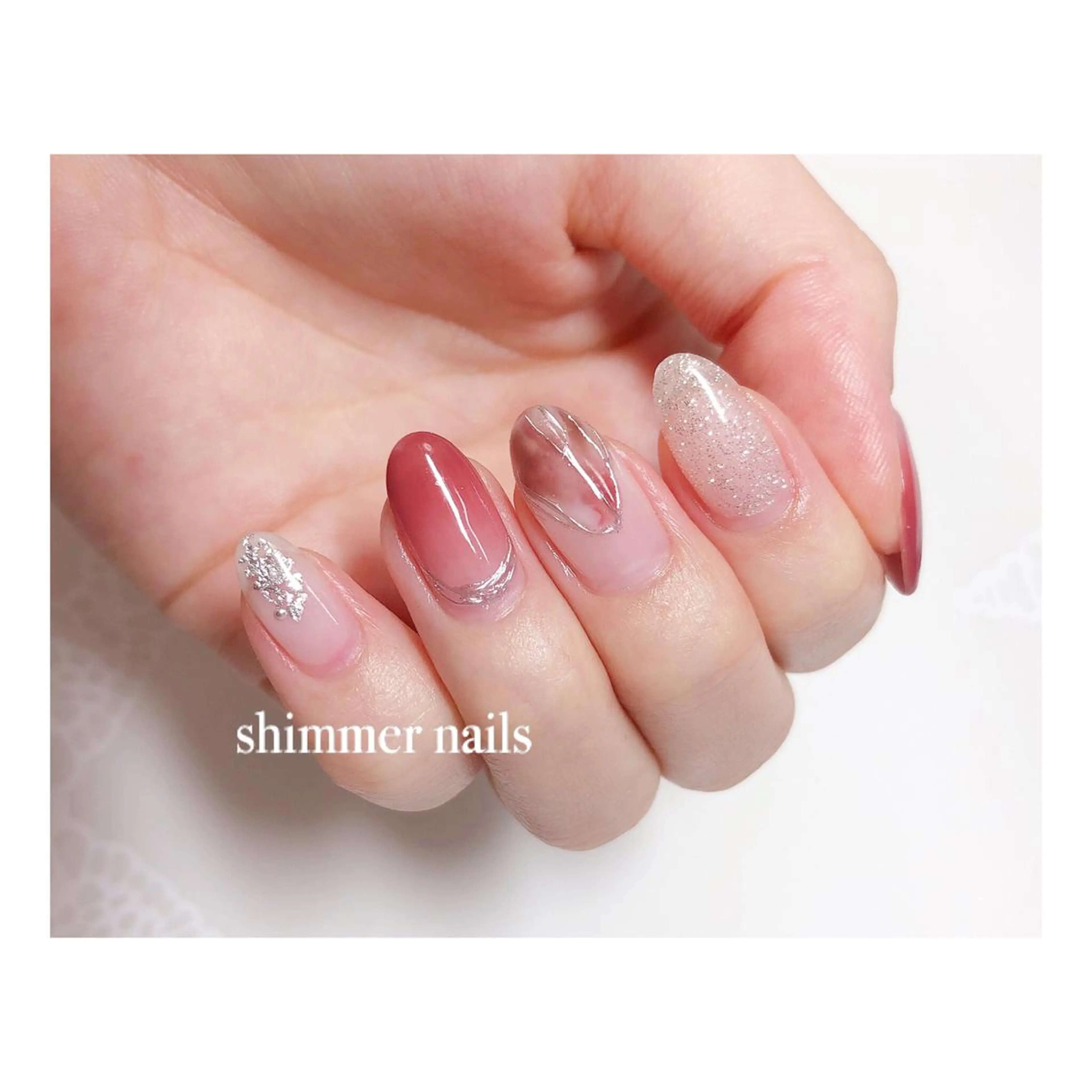ネイル 赤色 shimmer nailsのネイルデザイン