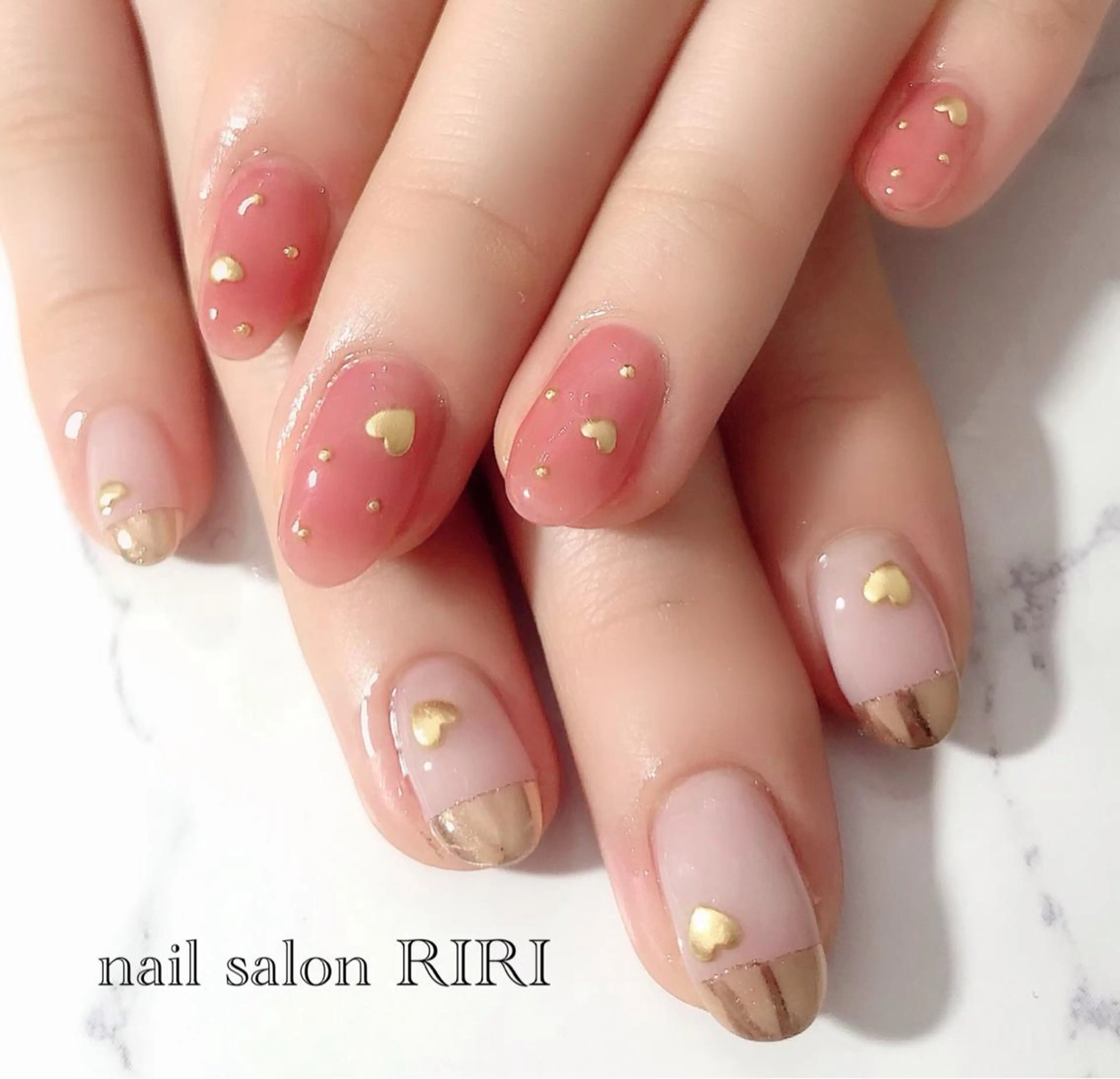 ネイル フレンチネイル ハート ミラーネイル RIRI リリのネイルデザイン