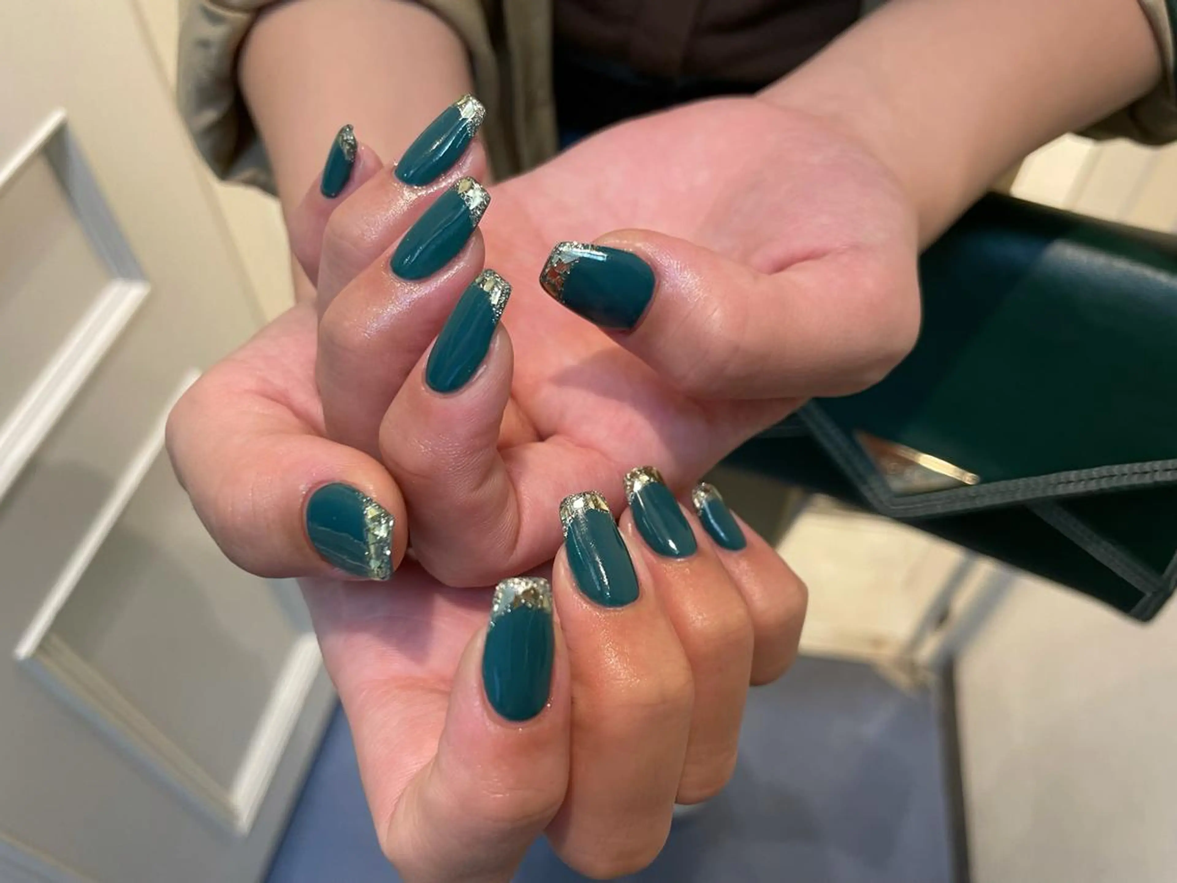 ネイル フレンチネイル ガラスフレンチ グリーン 持ち込み ハンドネイル MIUNail YUMIのネイルデザイン