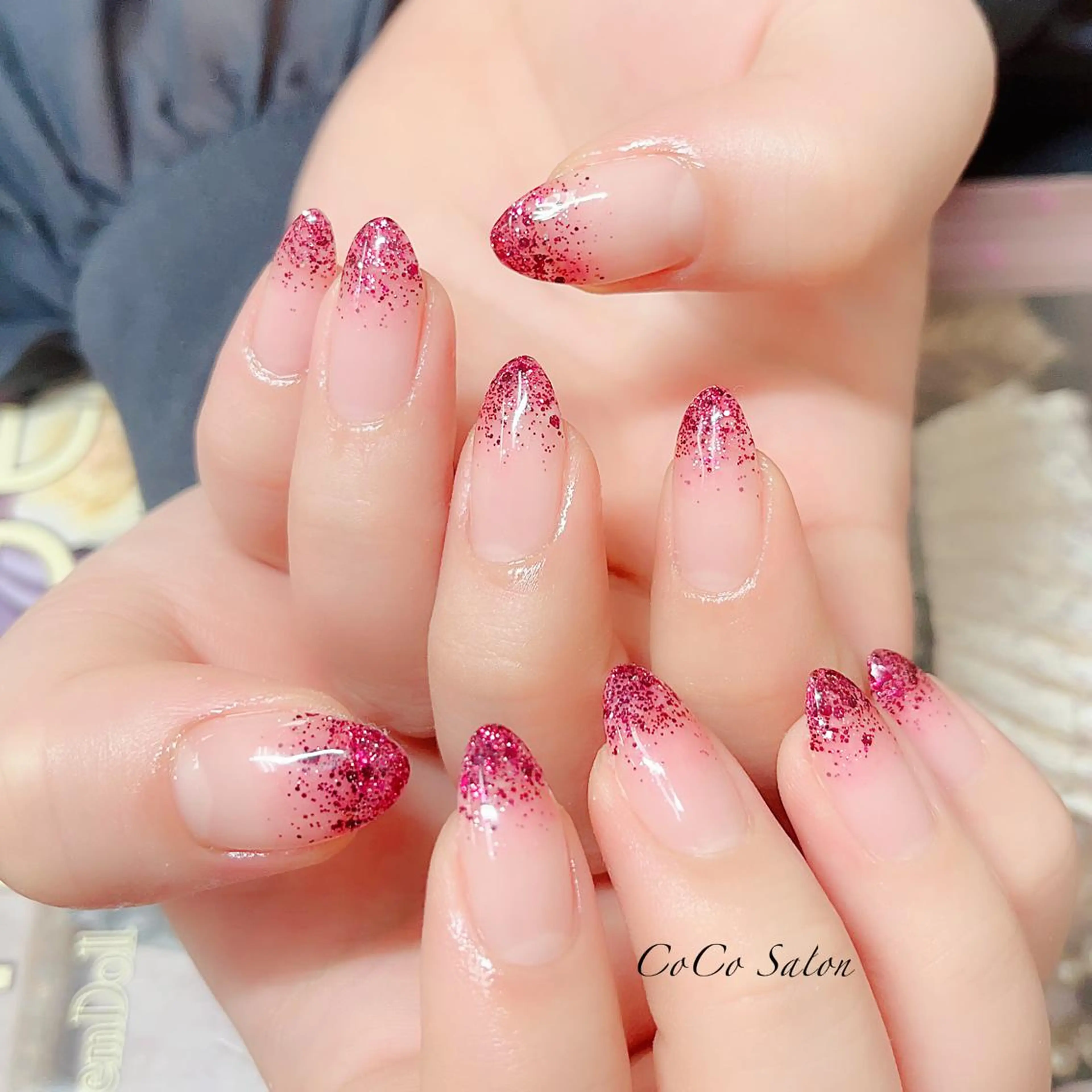 ネイル ボルドー 成人式 長さ出し ジェルネイル グラデーション CoCoSalon ネイル/まつ毛予約のネイルデザイン