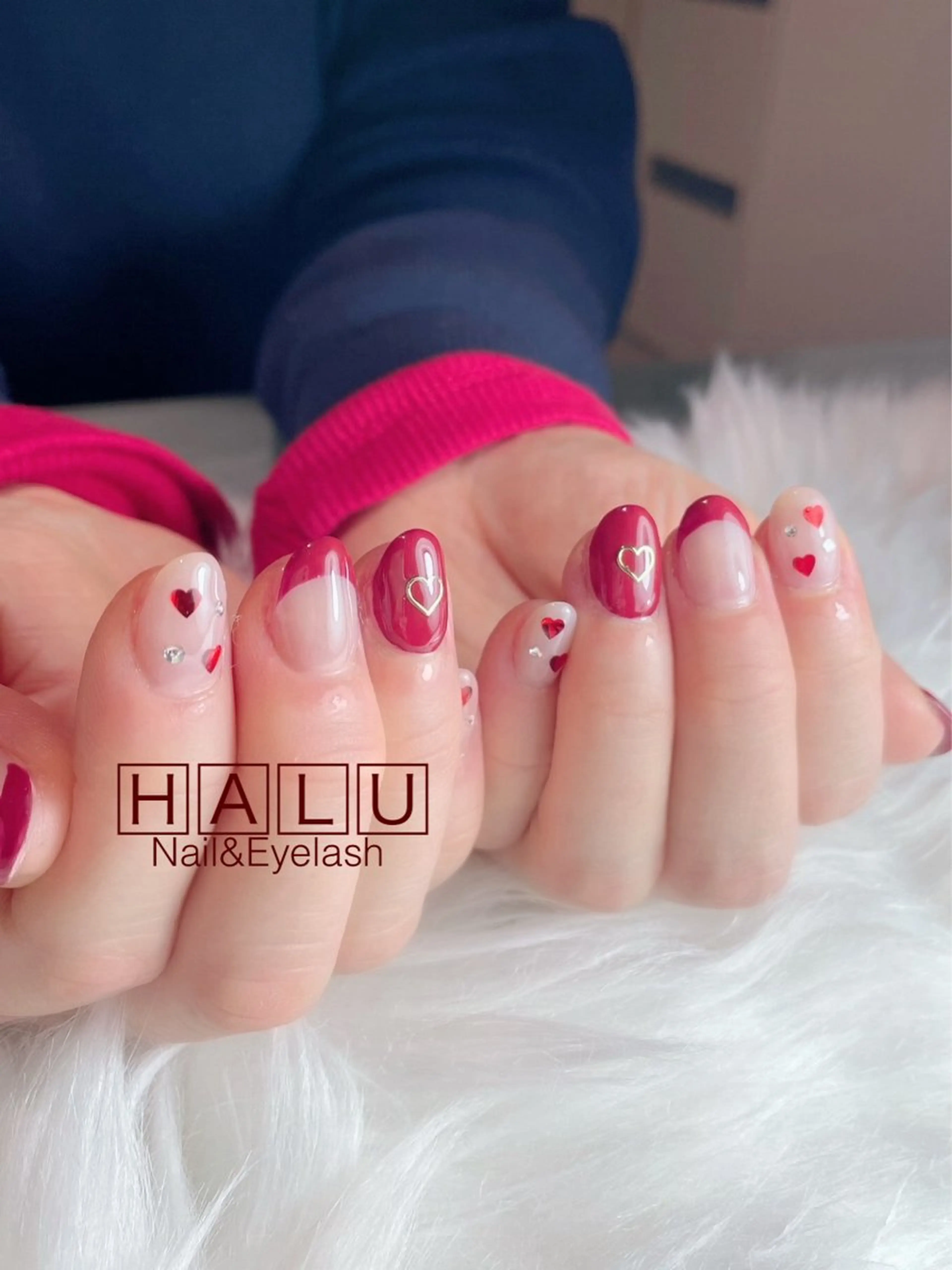 ネイル ハート 赤色 バレンタイン HALU ハルのネイルデザイン