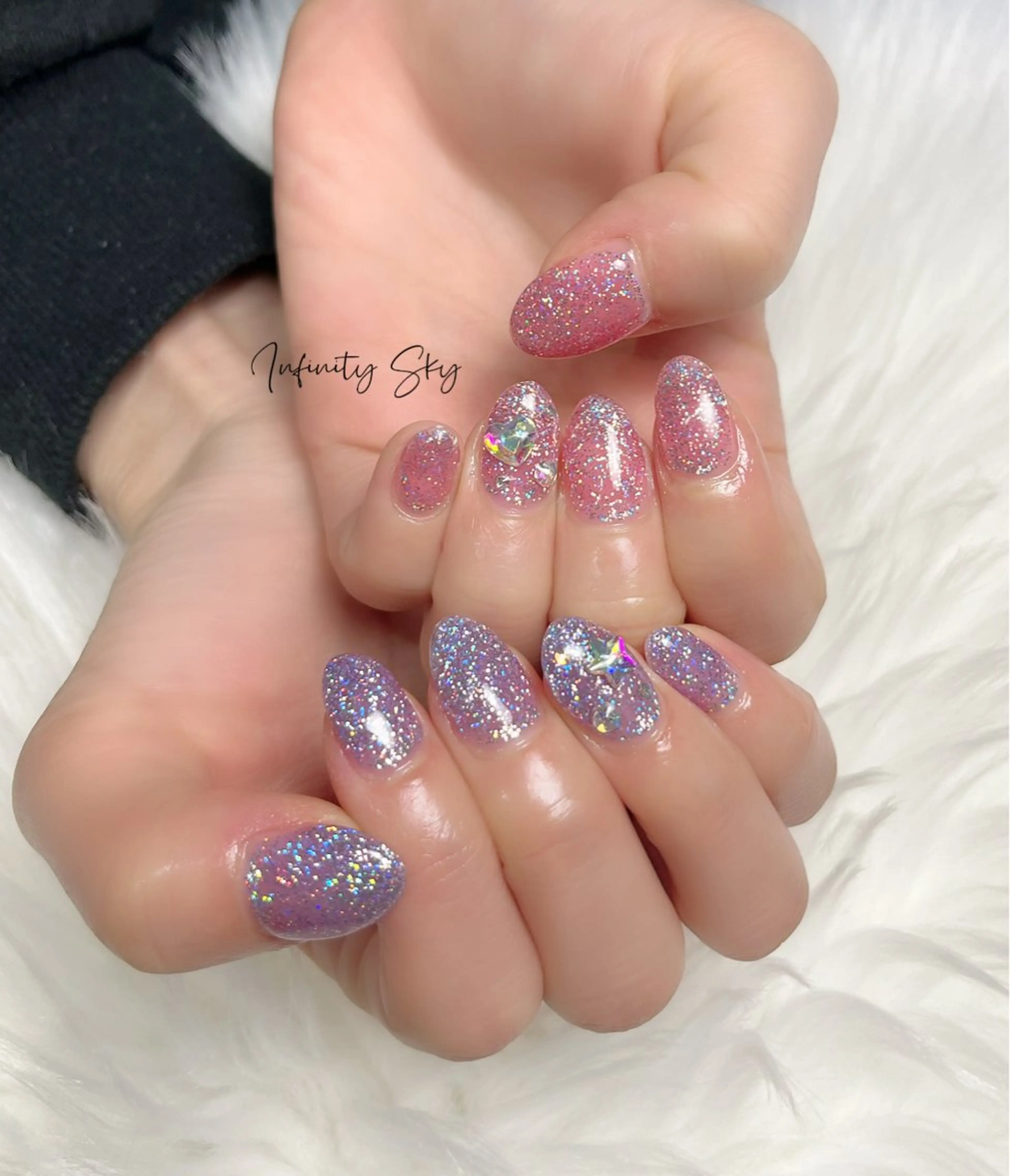 ネイル キラキラネイル ラメ(グリッター) ピンク パープル infinity skyのネイルデザイン