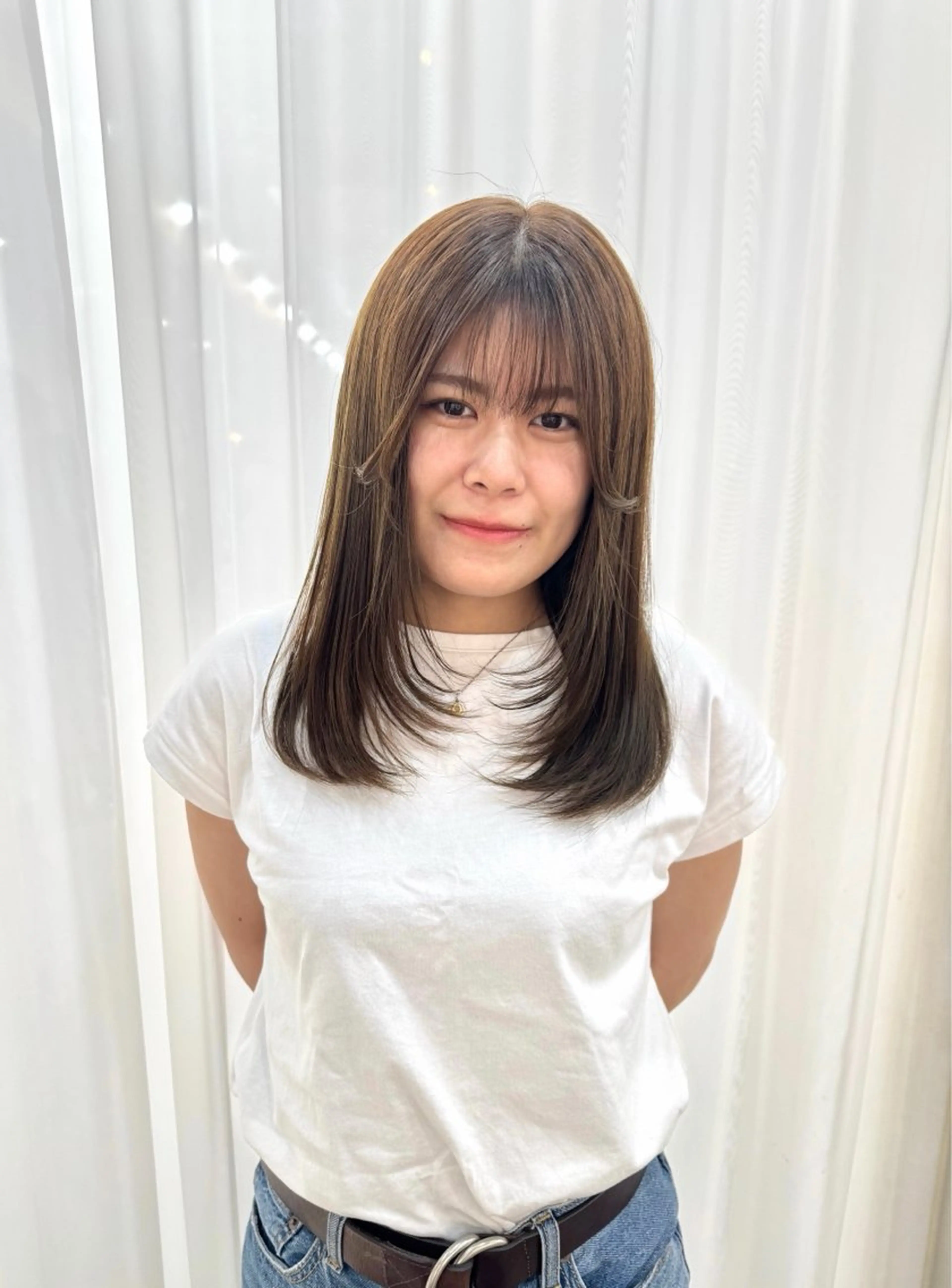 セミロング カラー ベージュカラー オリーブベージュ 髪質改善 レイヤーカット 志賀 あずみのヘアスタイル