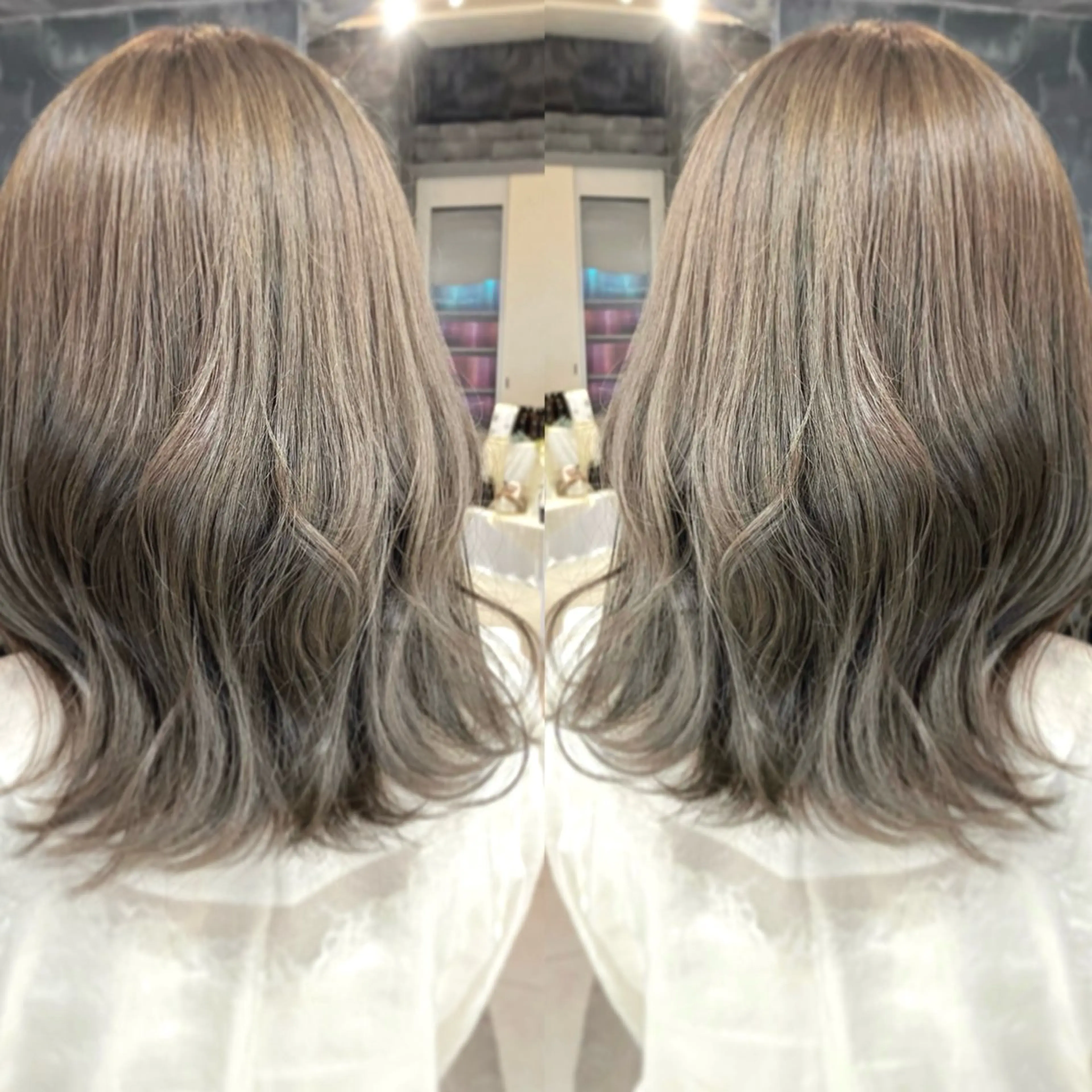 ミディアム カラー ベージュカラー オリーブベージュ 🦔Laulu 菅原綾乃のヘアスタイル