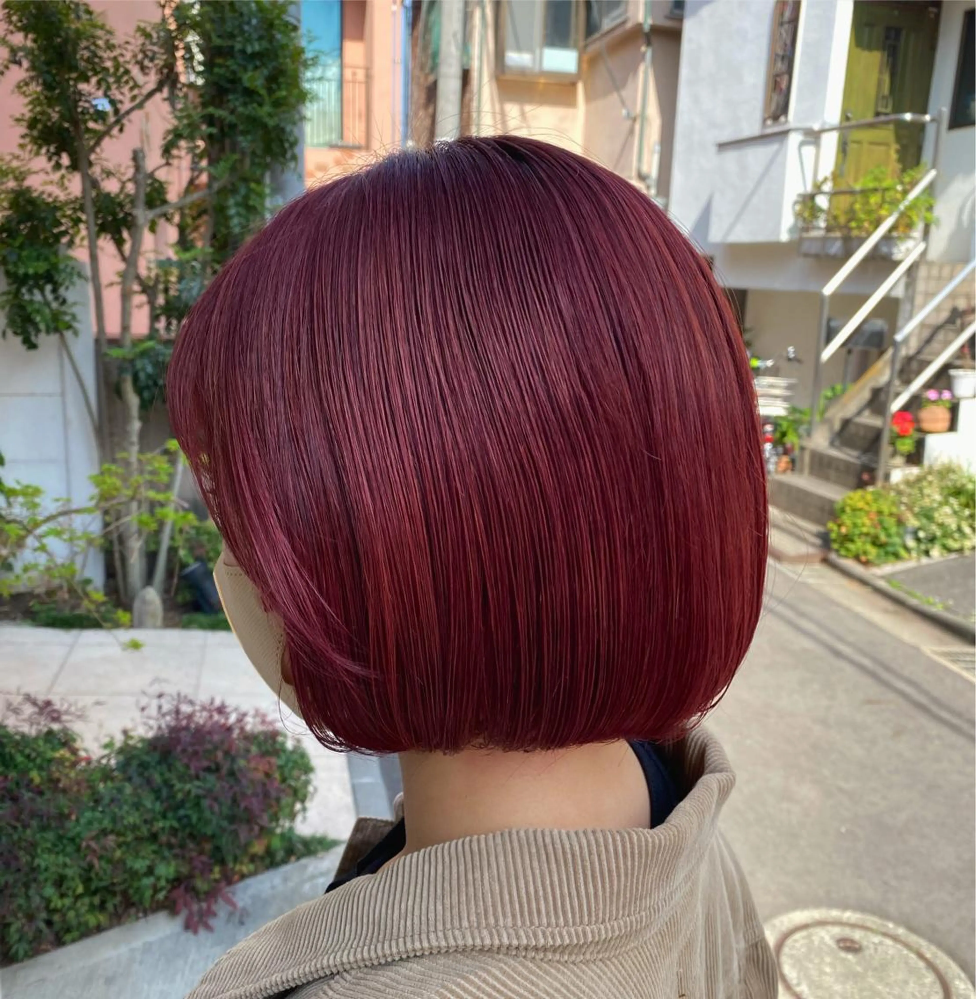 ショート カラー ブリーチ カシス ピンクカラー ヘアカラー トリートメント グレージュ/レイヤー /韓国ヘア/RISAのヘアスタイル