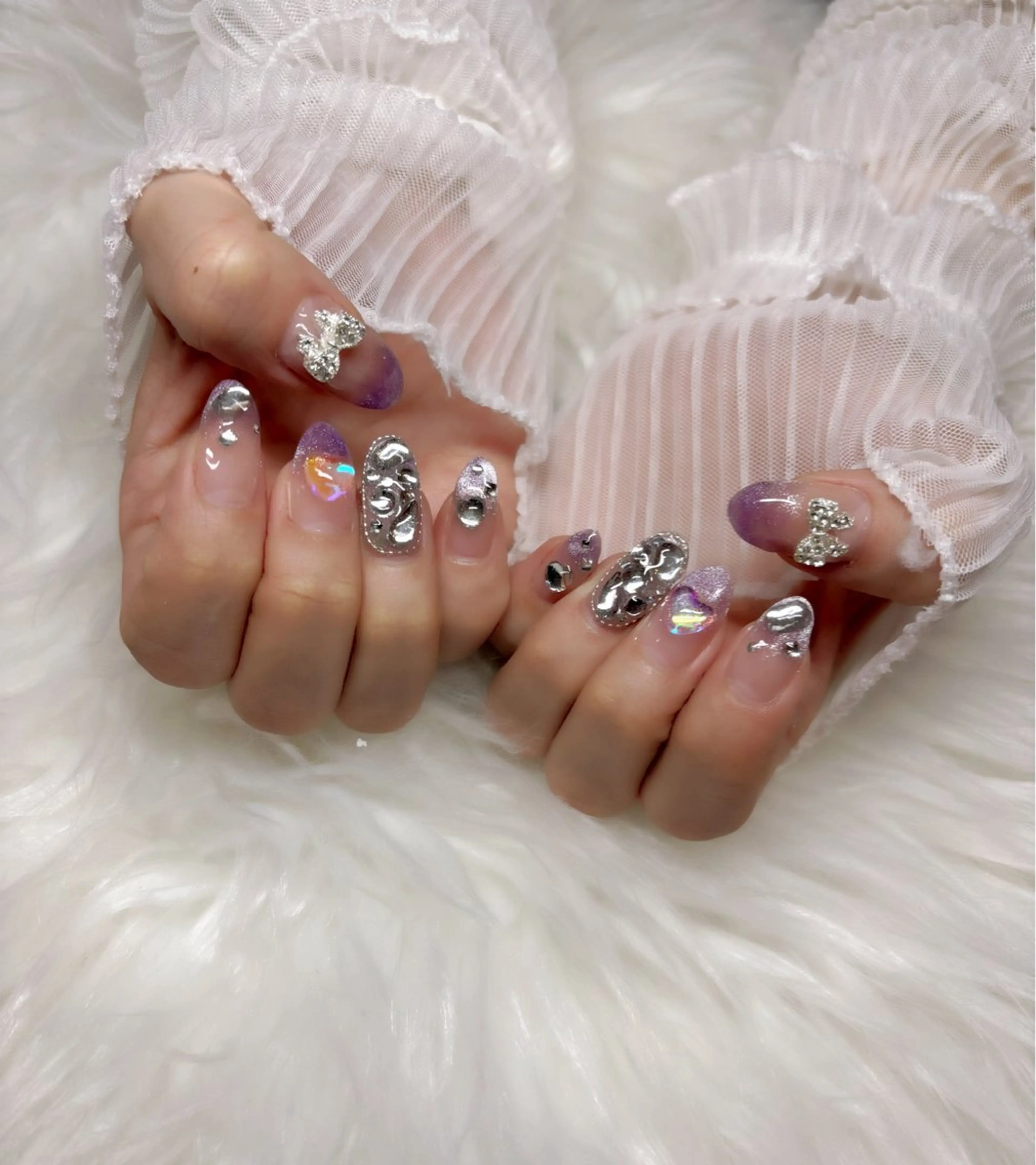 ネイル キラキラネイル パープル ハンドネイル Nail Salon macherieのネイルデザイン