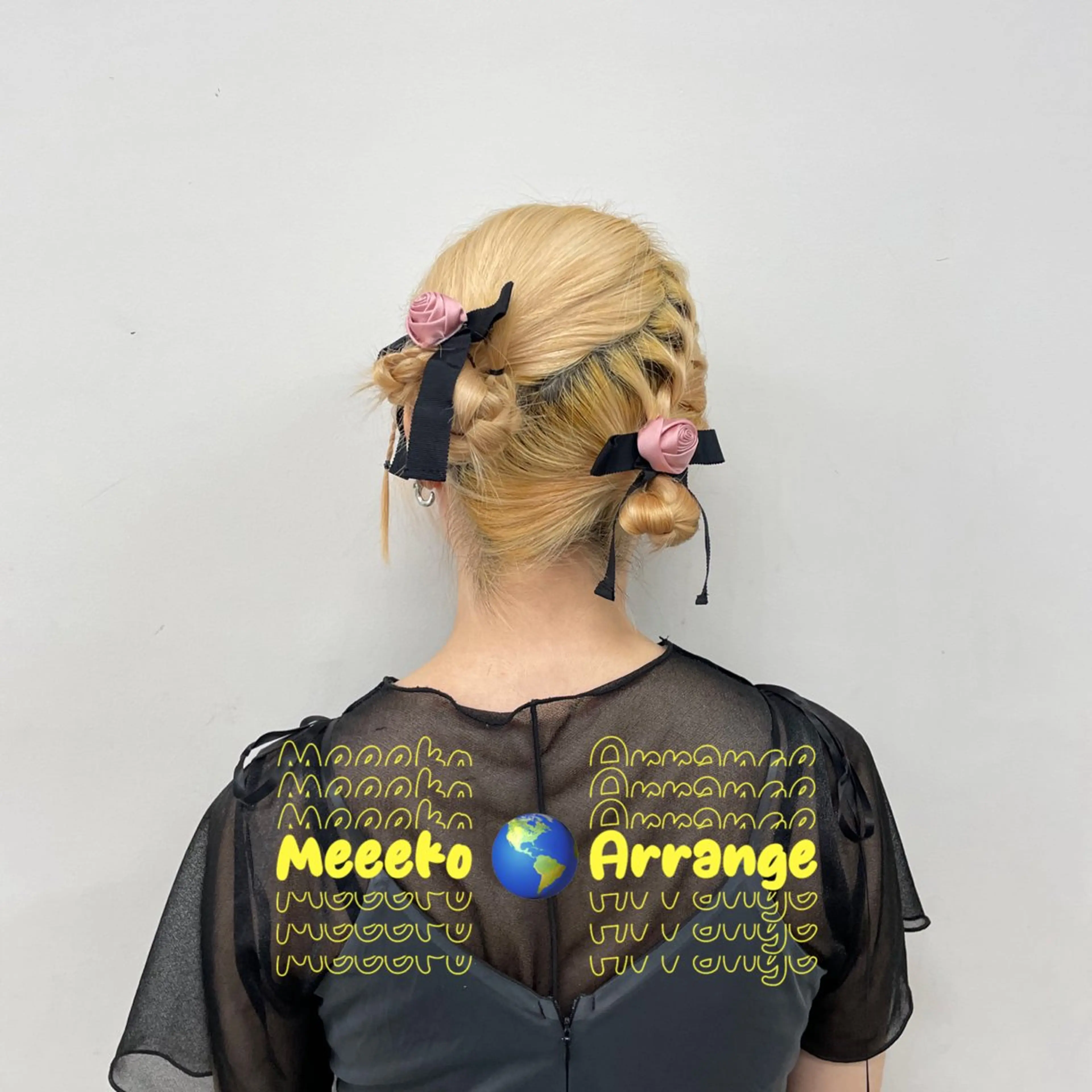 ミディアム ヘアアレンジ お団子ヘア ハイライト レイヤーカット ヘアセット 🌼ブリーチ/個性派 ヘアセットMei🌼のヘアスタイル