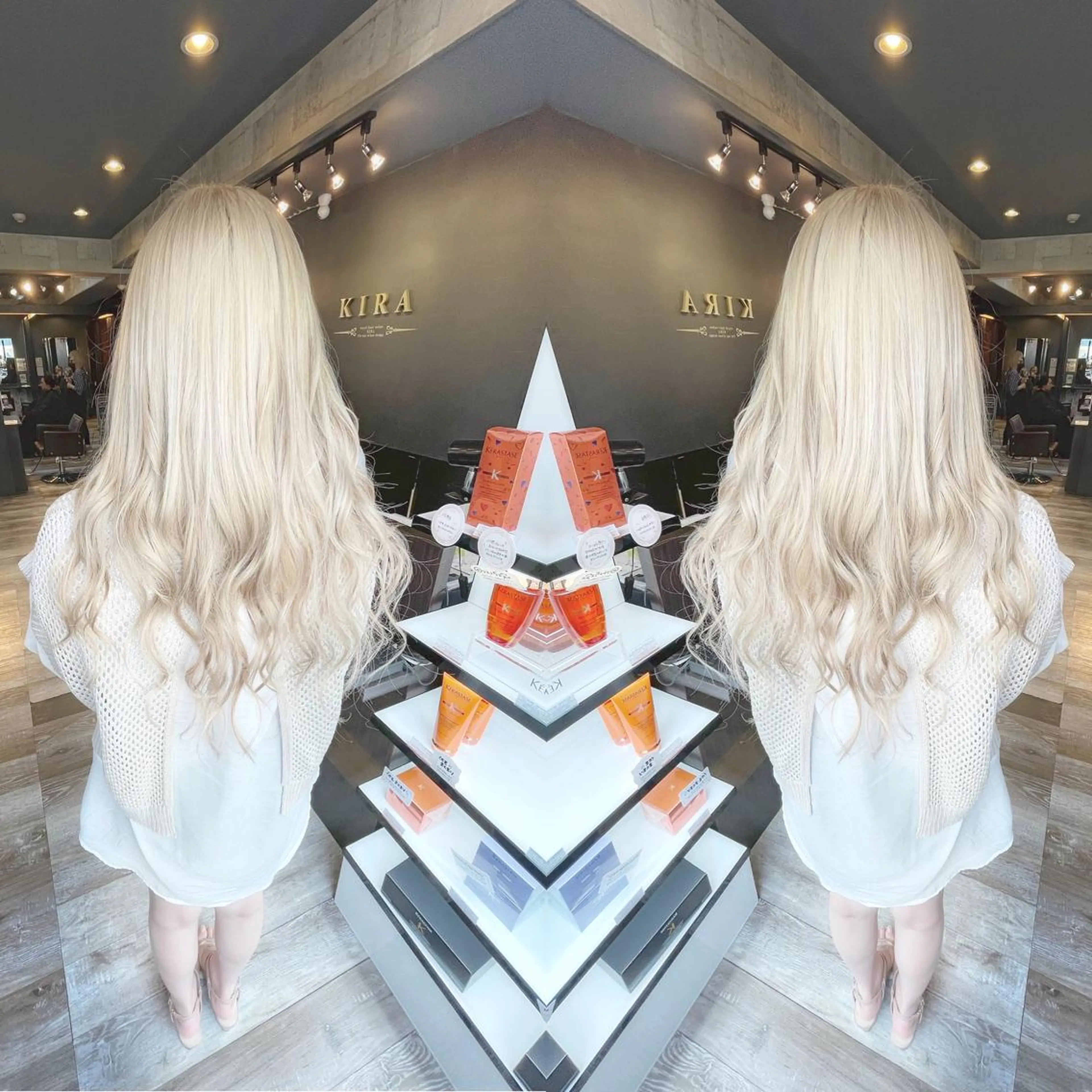 ロング シールエクステ ボブ エクステ 外国人風カラー ハイライト KIRA スズキ タクヤ／店長のヘアスタイル