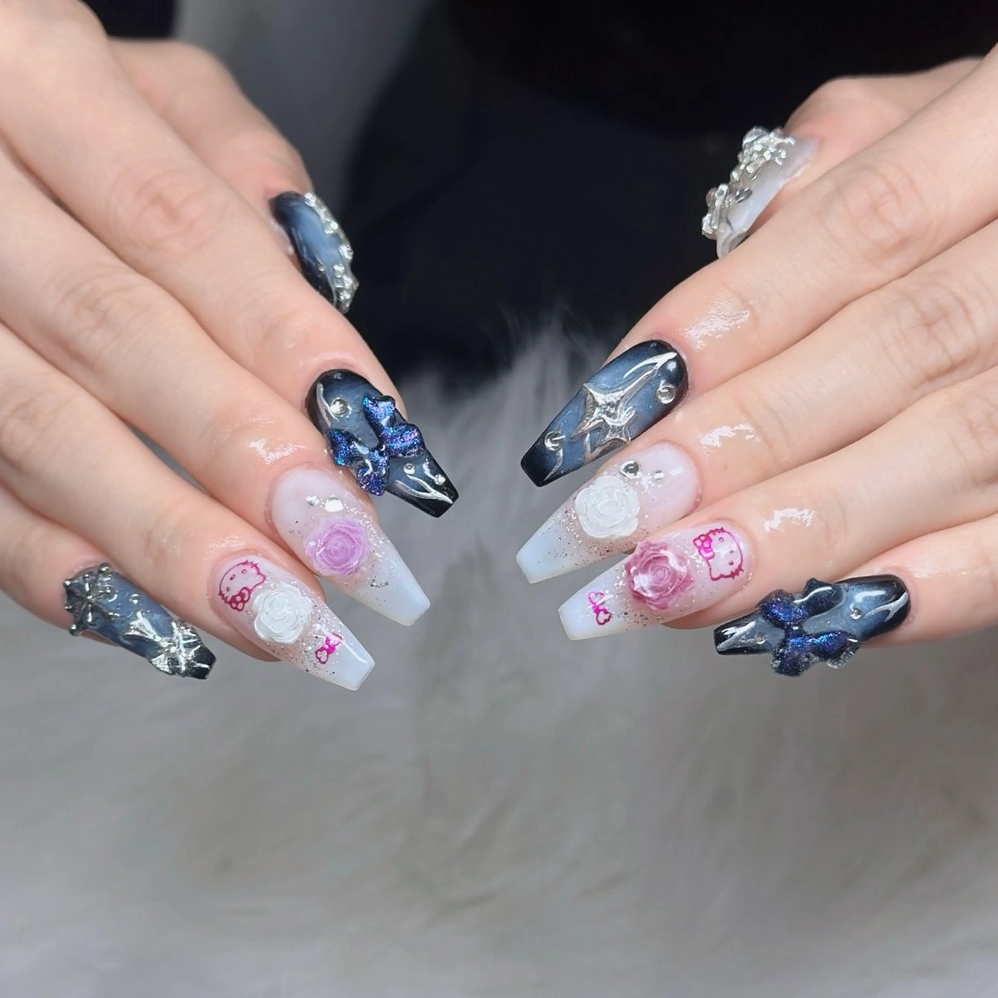 ネイル ロングネイル マグネットネイル リボン 夏ネイル スーパーロングネイル Hani Nail XUKAのネイルデザイン