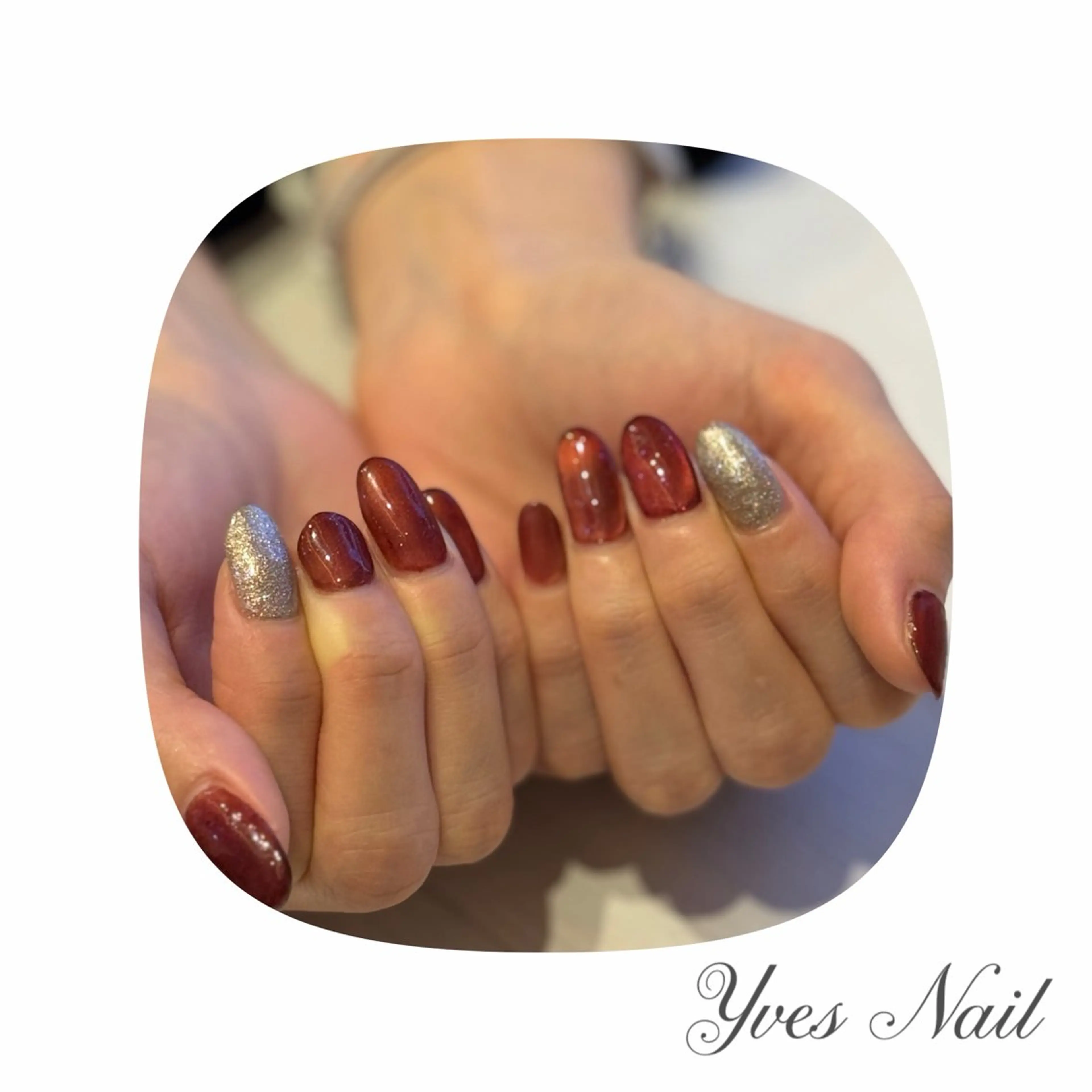 ネイル ラメ(グリッター) マグネットネイル 赤色 ハンドネイル kanno yのネイルデザイン