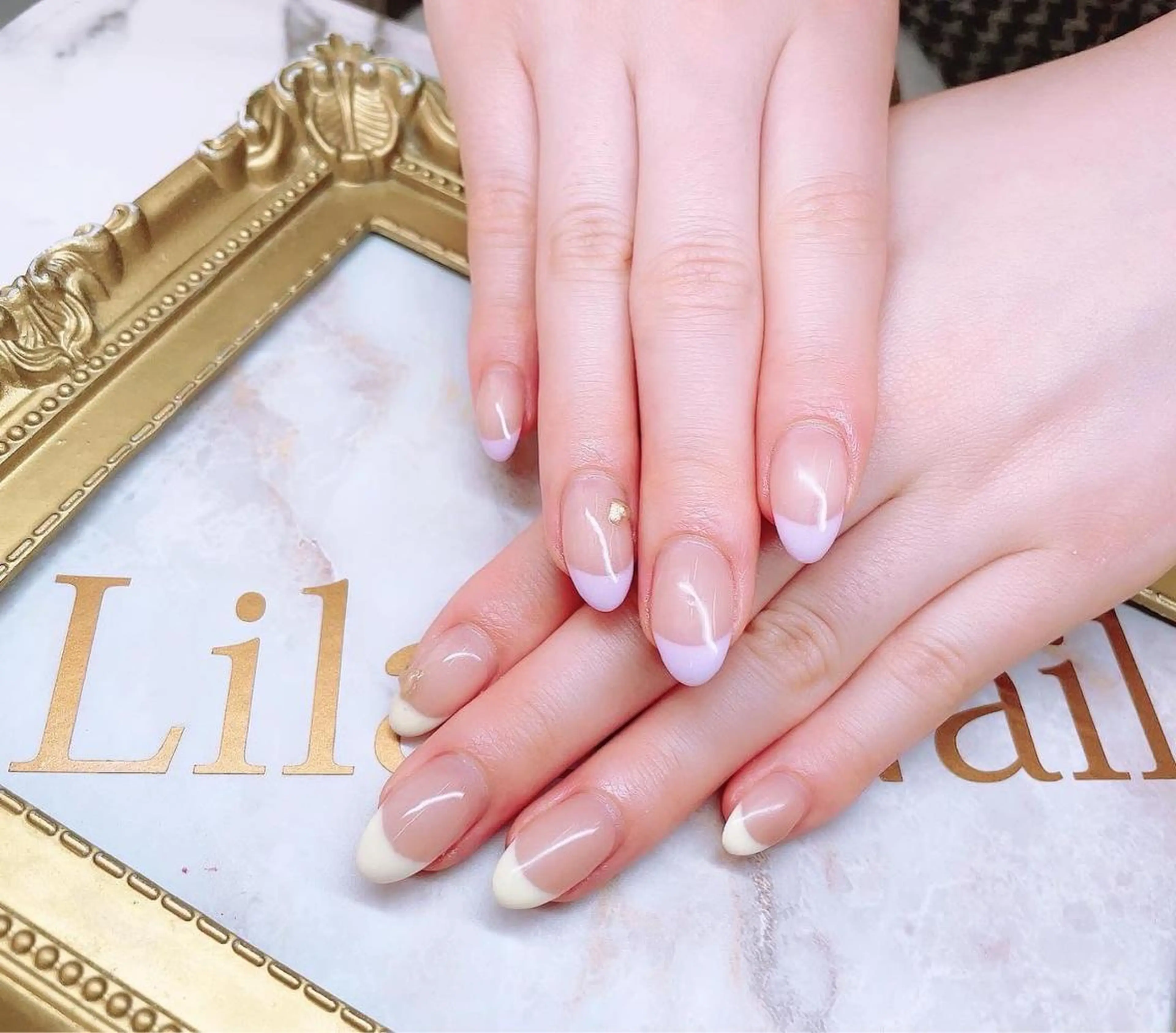 ネイル チークネイル フレンチネイル ジェルネイル ハードジェル ハート Lilas Nailのネイルデザイン