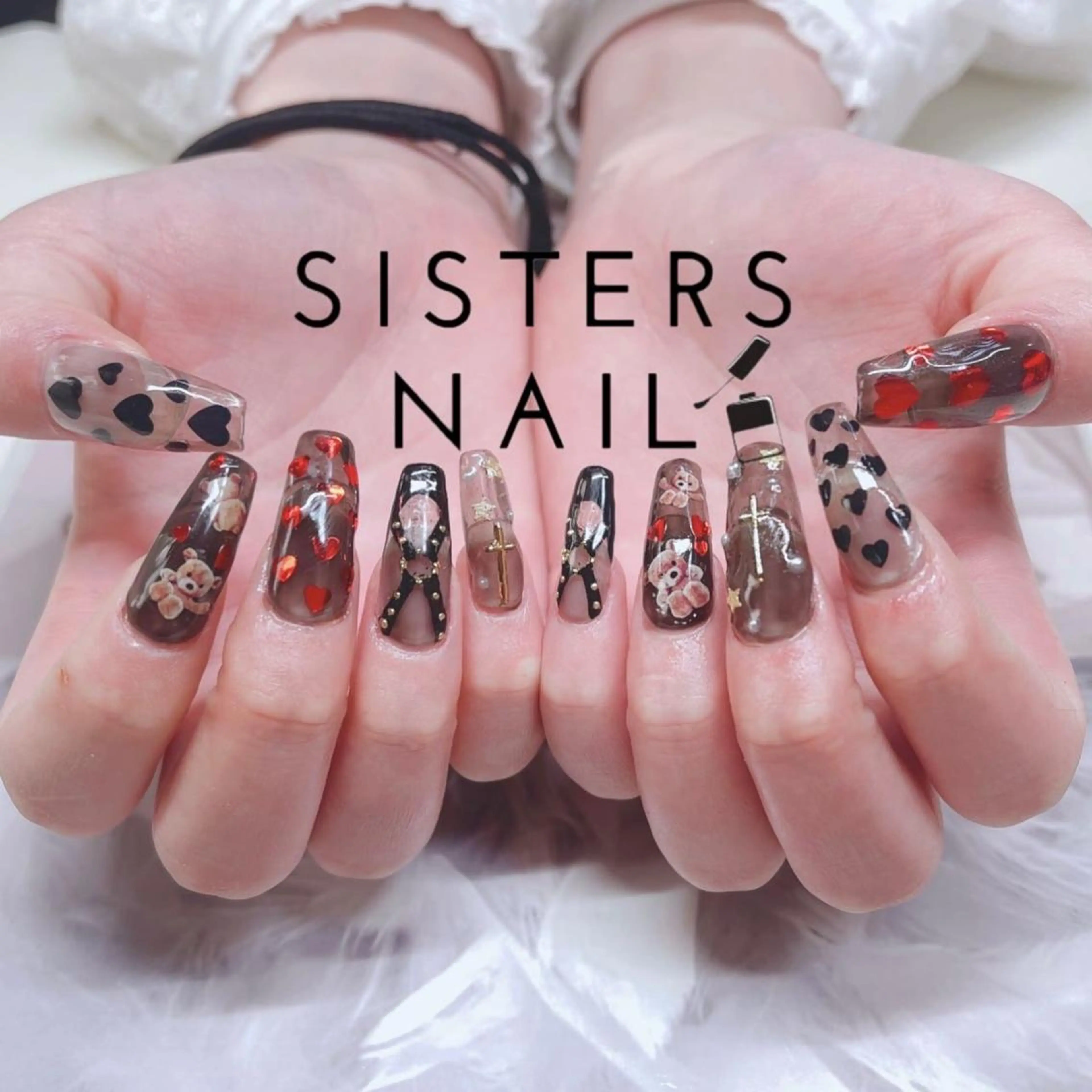 ネイル アートネイル ハート スカルプネイル バレンタイン sisters nail.fのネイルデザイン