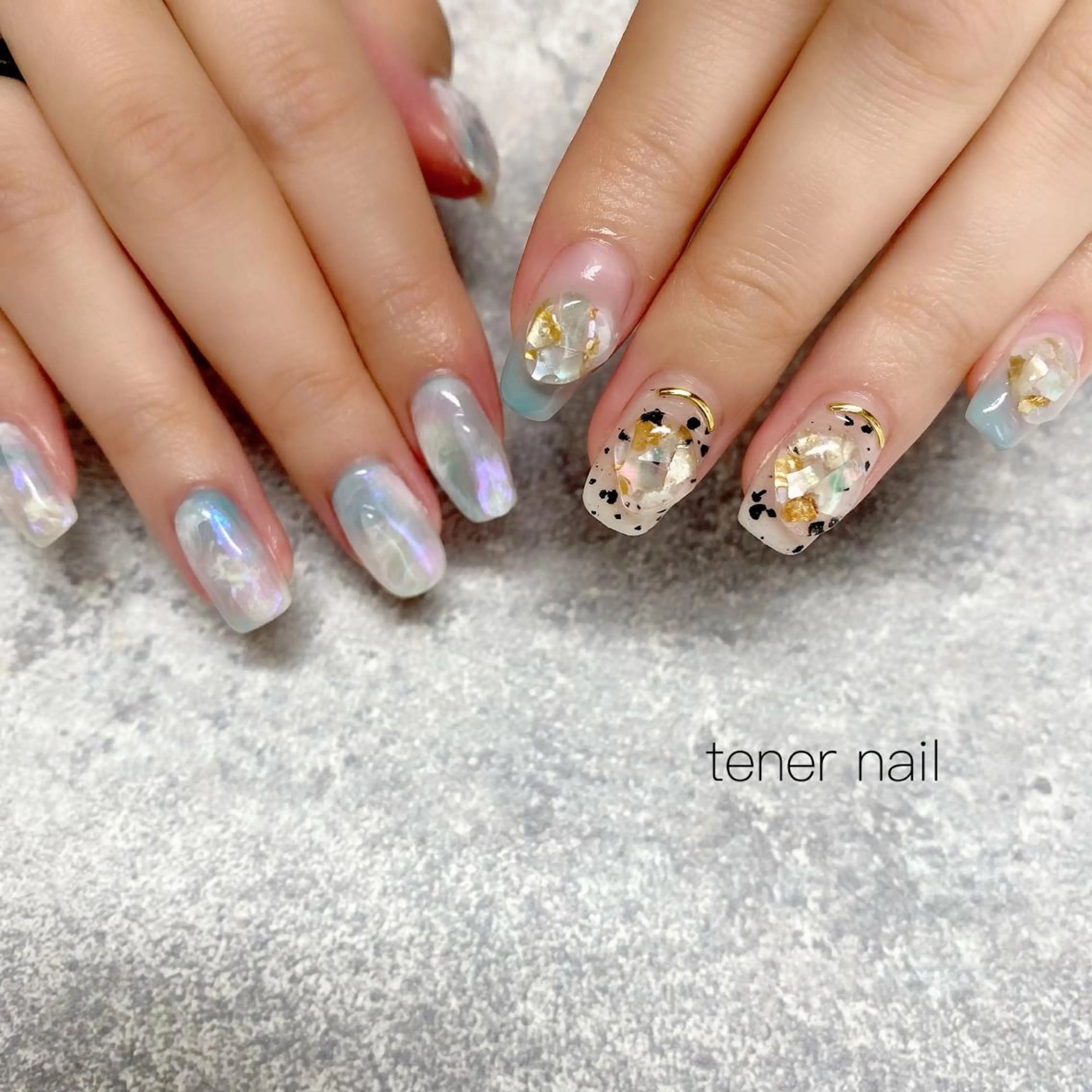 ネイル オーロラネイル 大理石ネイル(マーブル) ぷっくりネイル テネルネイル tener nailのネイルデザイン