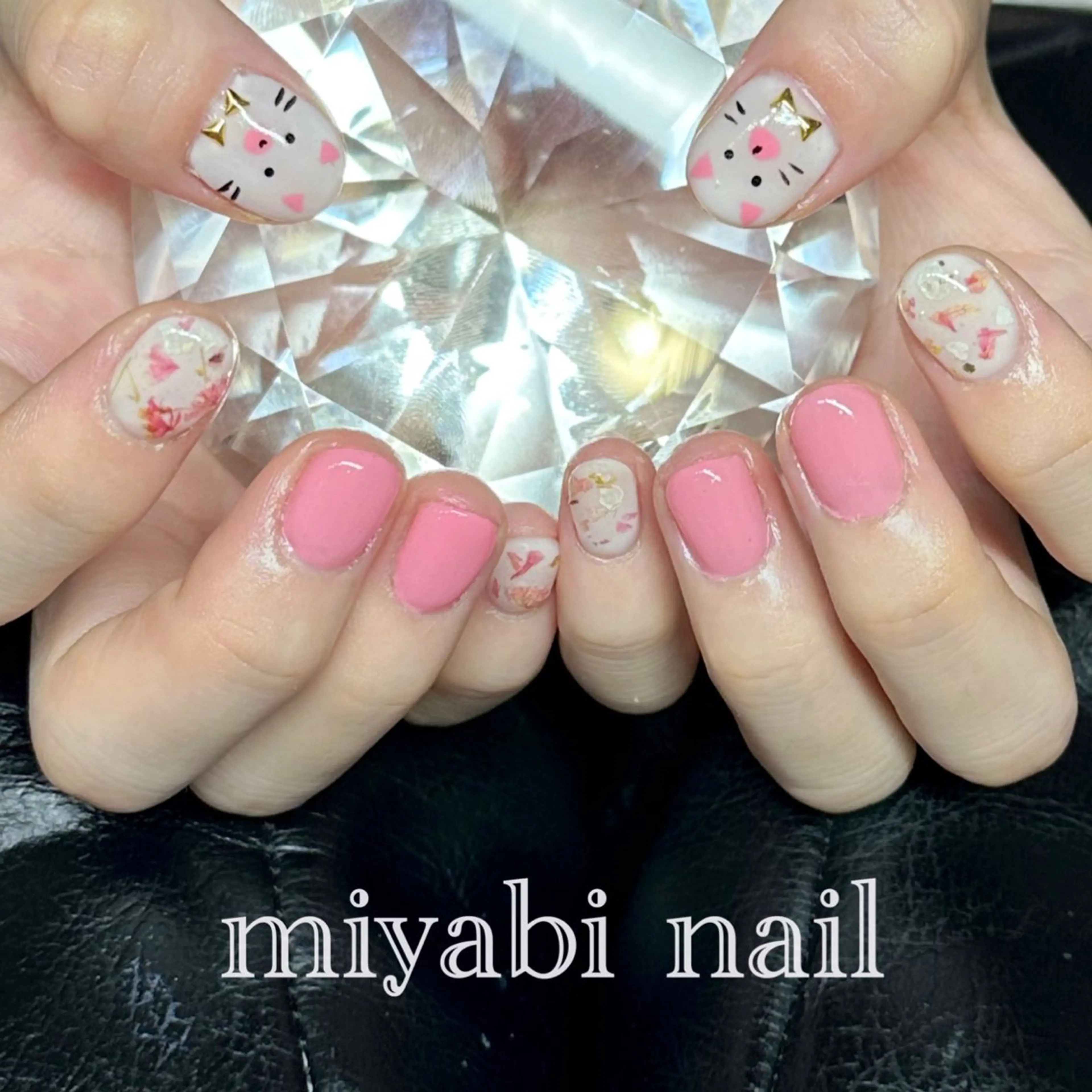 ネイル アートネイル フラワーネイル 持ち込み ピンク 夏ネイル ハンドネイル miyabi nail 桂川駅近くのネイルデザイン