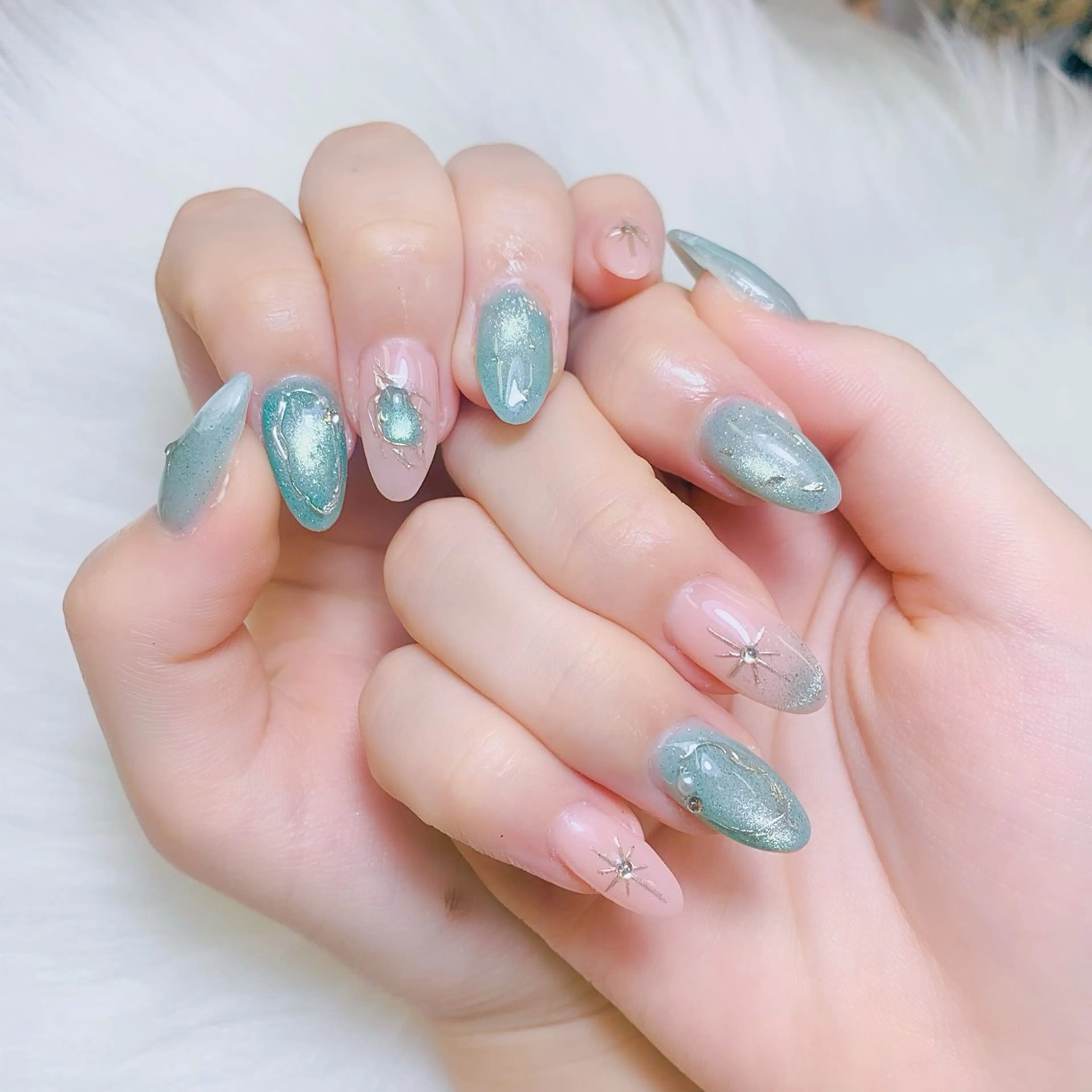 ネイル チークネイル 長さ出し フラッシュネイル フレンチネイル グラデーション ハンドネイル AN NAIL SALONのネイルデザイン