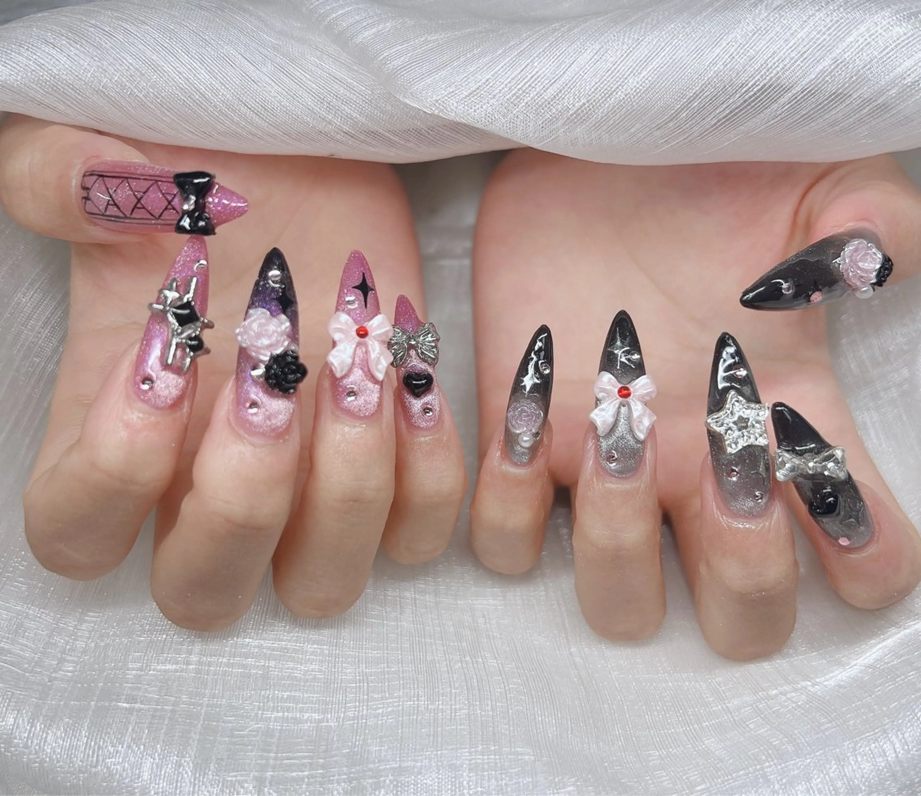 ネイル 長さ出し グラデーション キラキラネイル マグネットネイル ニュアンスネイル ハンドネイル Lee Nails チップ長さだし専門店のネイルデザイン