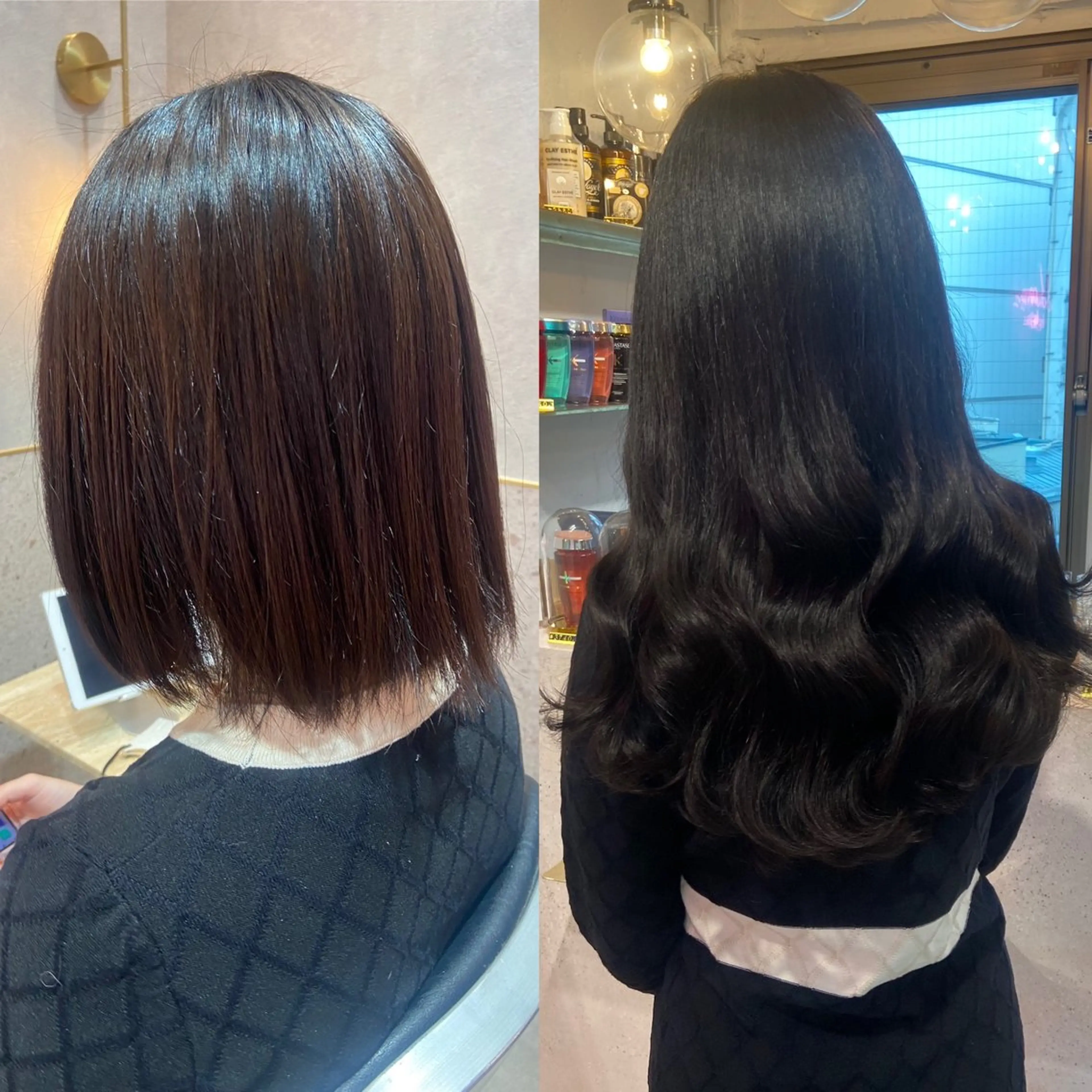 ロング カラー シールエクステ 黒髪 ブルーカラー ブルーブラック エクステ カット ヘアカラー エクステ 新宿/韓国ヘア 中明度カラー/かやのヘアスタイル