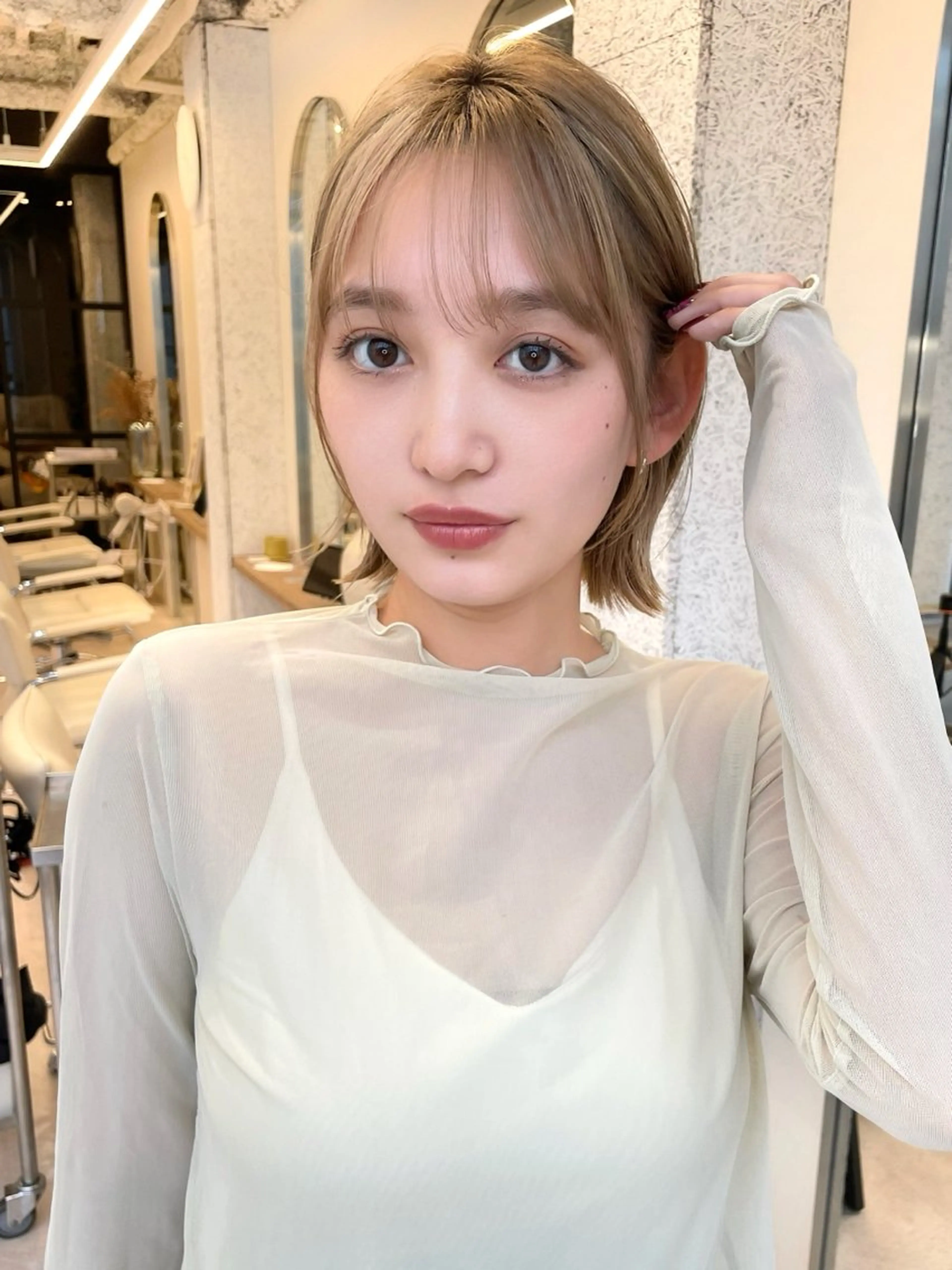 ショート ボブレイヤー ボブ くびれヘア 韓国風ヘア レイヤーカット カット 結べるレイヤーボブ くびれLady表参道のヘアスタイル