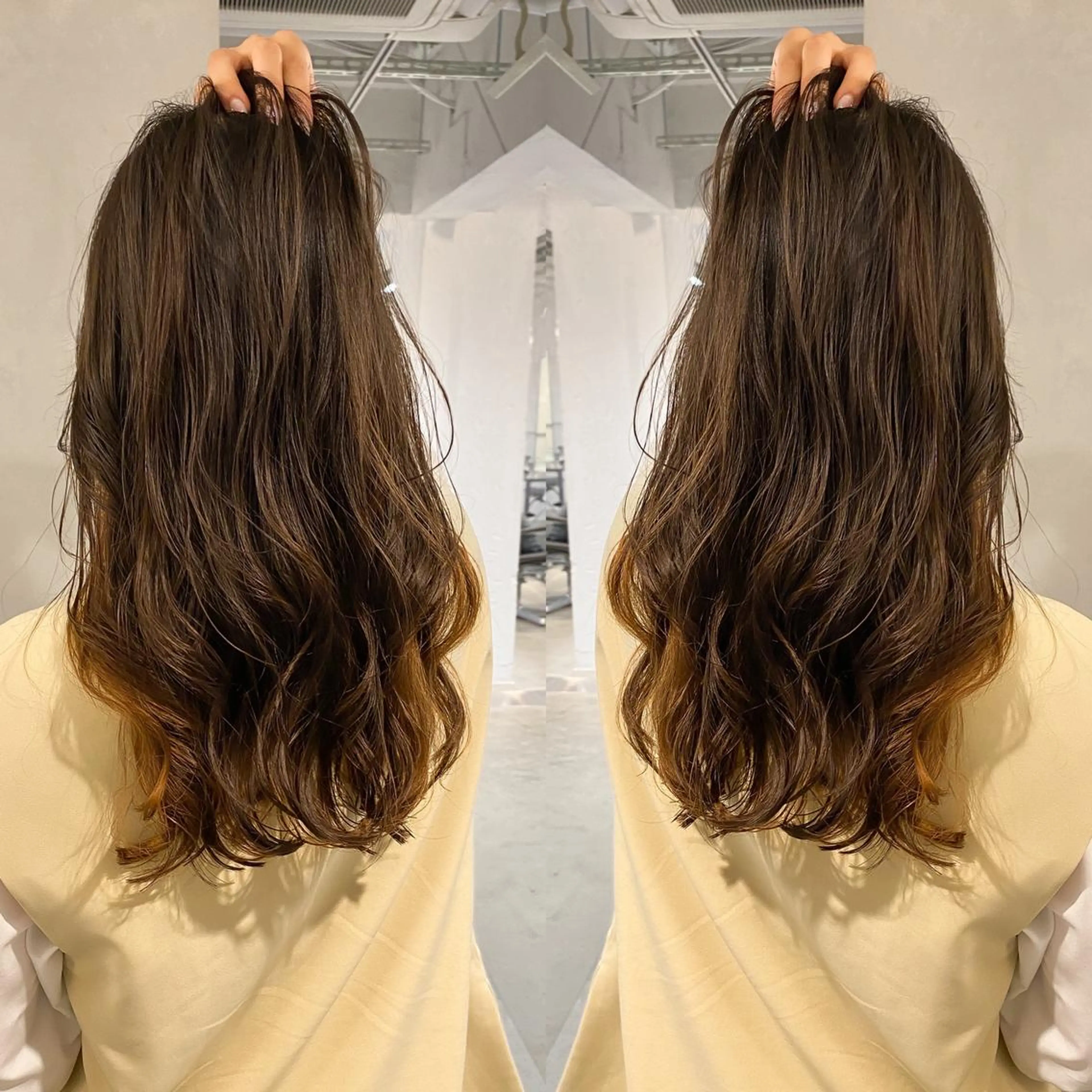 セミロング カラー パーマ セミロングパーマ 韓国風ヘア レイヤーカット カット ヘアカラー パーマ トリートメント レイヤーカットのプロ 大人ヘア宮森貴志のヘアスタイル