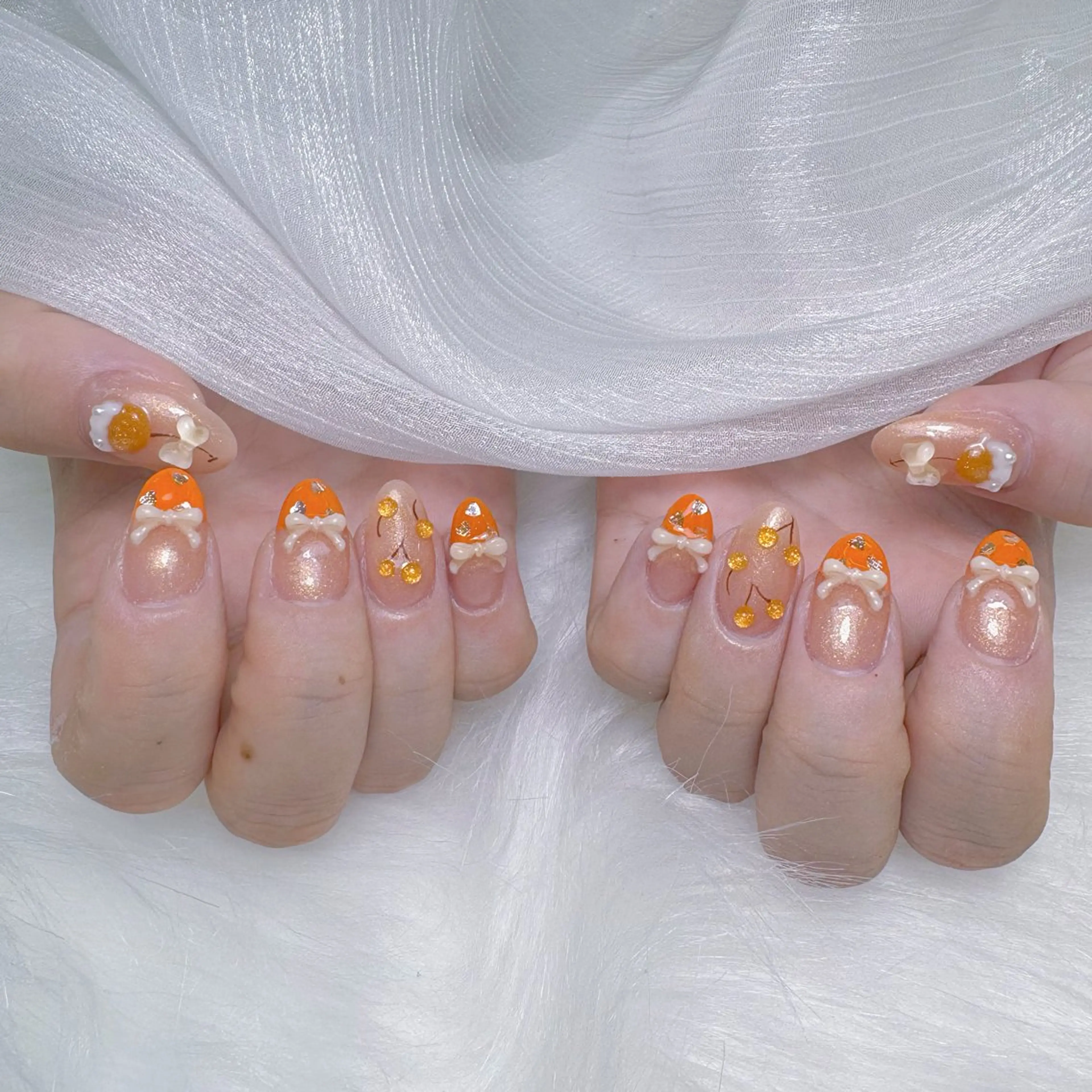 ネイル オーロラネイル フレンチネイル ハート 韓国ネイル レース ハンドネイル Melody  3D/スカルプ専門店のネイルデザイン