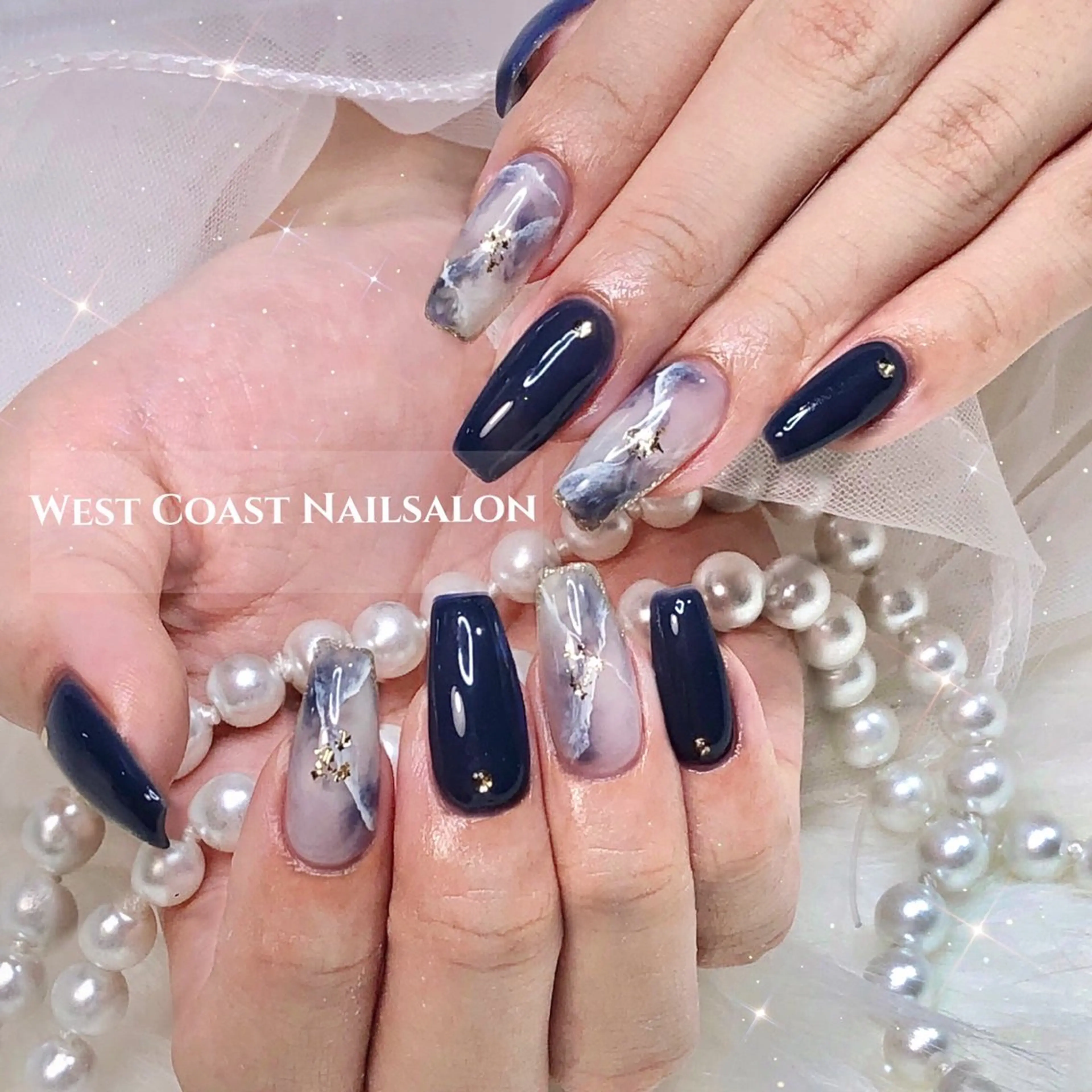 ネイル 大理石ネイル(マーブル) リボン、ガーリー パーツ放題専門店のネイルデザイン